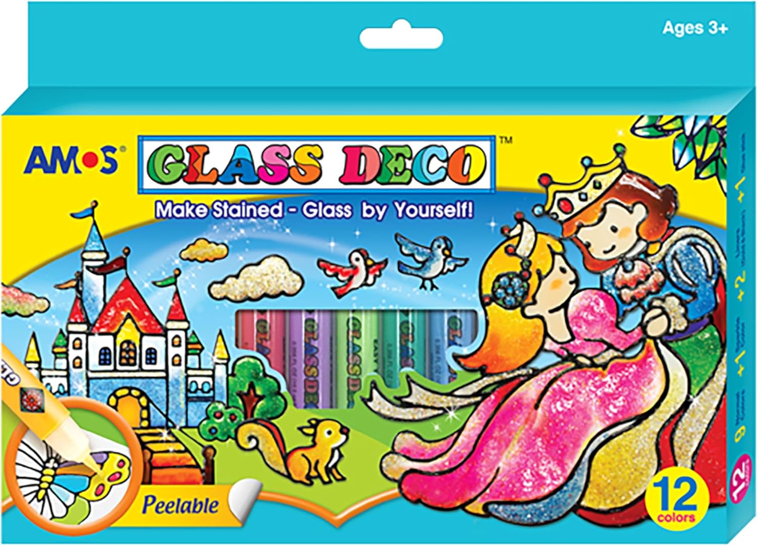 Amos Peelable Glass Paints & Stain Kit With Outliners Pk12