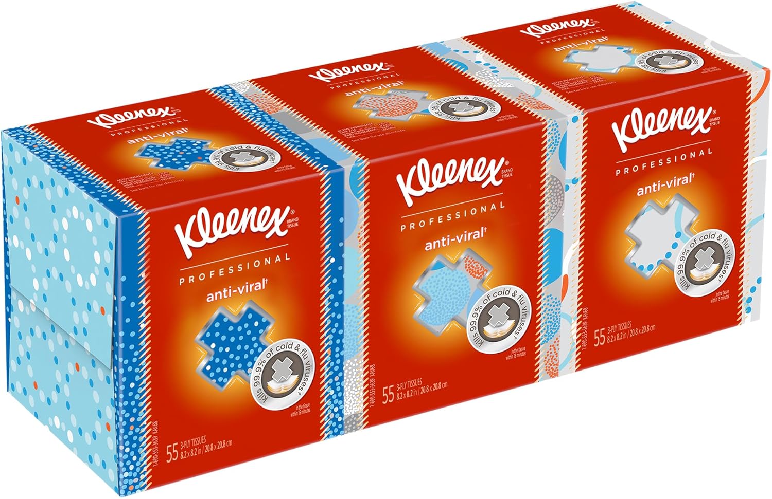 Kleenex Professional Anti-Viral Facial Tissue, Bulk (21286), 3-Ply, White, Upright Cube Boxed Format, Designed for Business (55 Tissues/Box, 12 Boxes, 660 Sheets/Case)