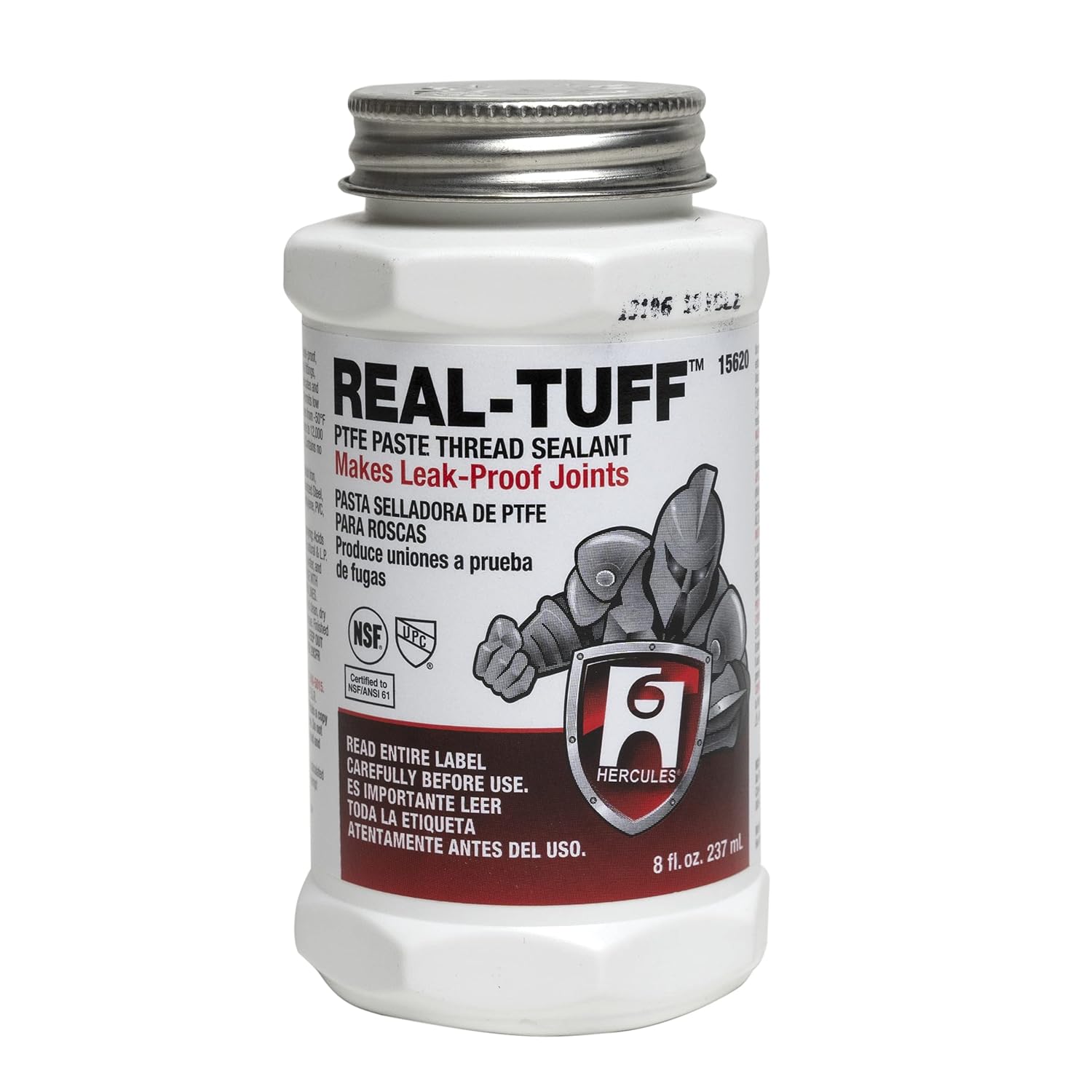 Hercules 15620 Real-Tuff Heavy Duty PTFE Pipe Thread Sealant, White, 8 oz.
