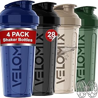 -4 PACK- 28 oz Shaker Cups for Protein Shakes - 4x Wire Whisk | BPA-Free & Dishwasher Safe | Leak Proof Protein Shaker Bottles for Protein Mixes | Large Blender Shaker Bottle Pack