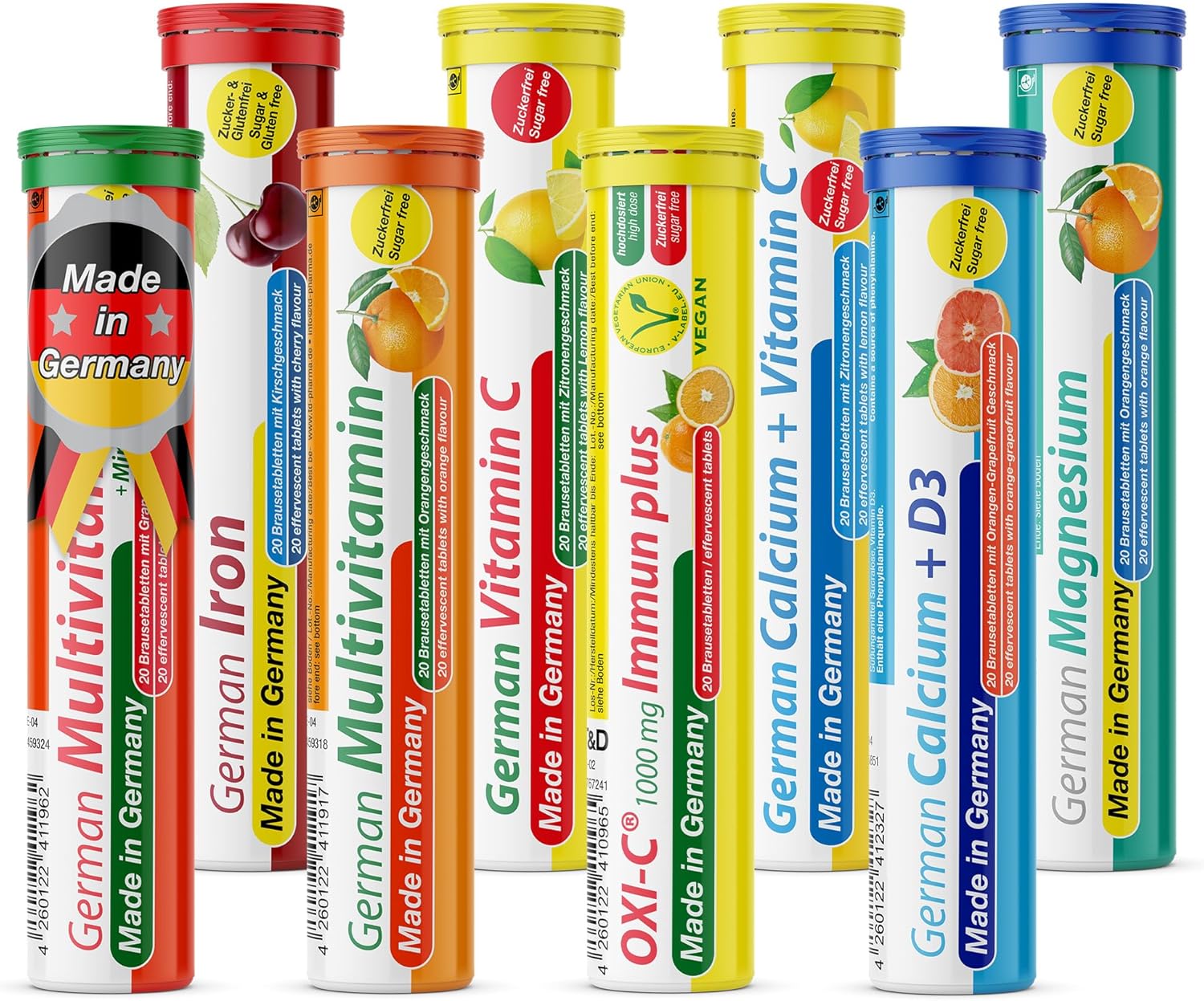 T&D German Vitamin, Minerals - 160 Vegan/Vegetarian Drink Effervescent Tablets - Mixed Fruit Flavor Box - Made in Germany