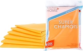 Super Chamois - Extra Large 20" X 27" Super Absorbent Cleaning Cloth - 6 Pack Orange Shammy - Holds 10x It's Weight in Liquid