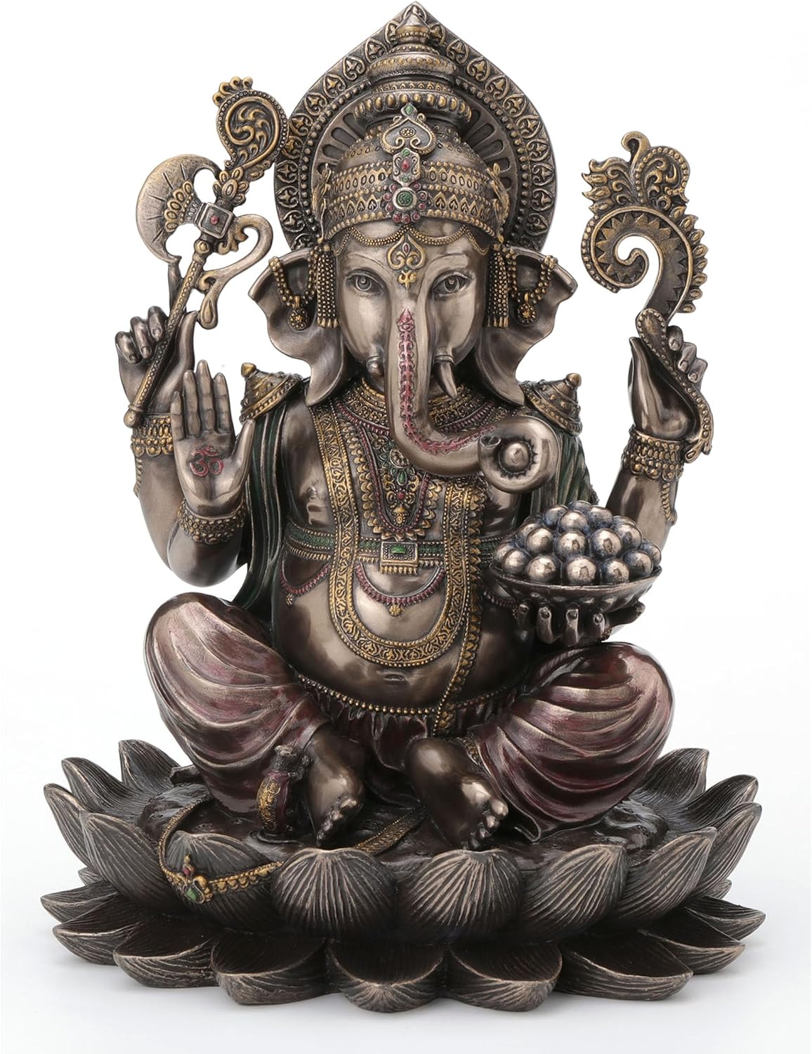 Veronese Design 9 7/8 Inch Lord Ganesha Sitting on Lotus Hindu God Antique Bronze Finish Resin Statue