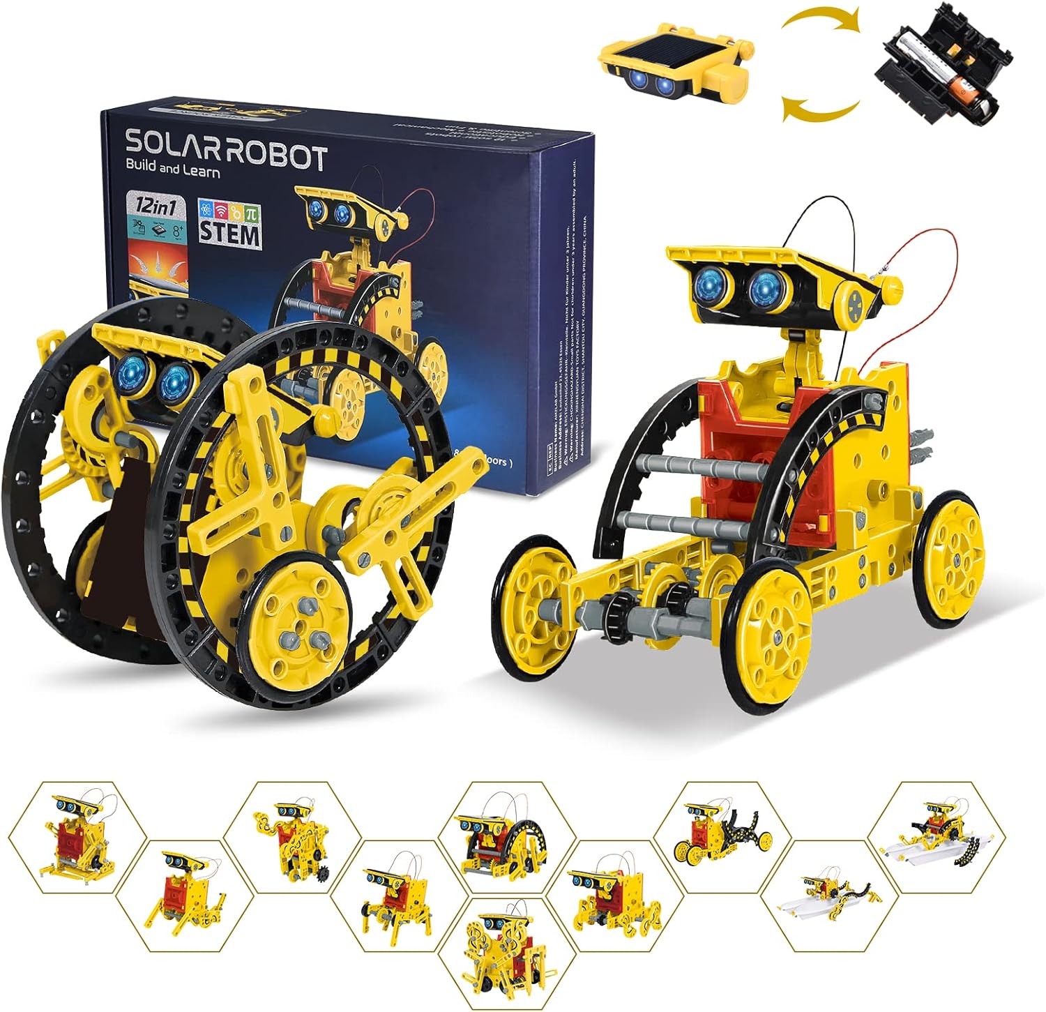 OMWay STEM 12-in-1 Solar Robot Toys, Science Kits for Kids Age 8, Building Experiment Engineering Robotics for 9 10 11 12 13 14 Year Old Boys Girls Teens