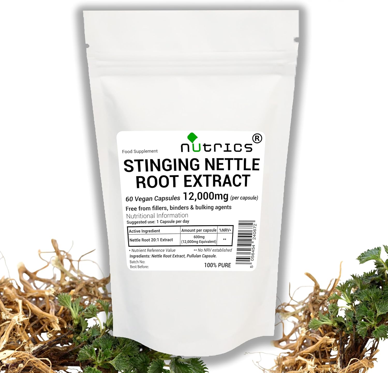 12,000mg (per Capsule) STINGING Nettle Root Extract 60 V Capsules - 100% Pure Urtica Dioica - No fillers Binders or Bulking Agents (60 V Capsules (2 Months Supply)) (1)