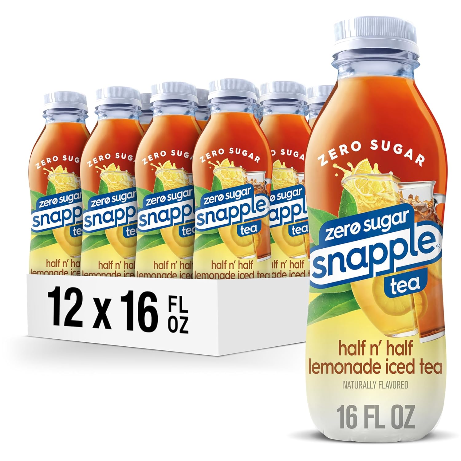 Snapple Zero Sugar Half 'n Half Tea, 16 fl oz recycled plastic bottle, Pack of 12