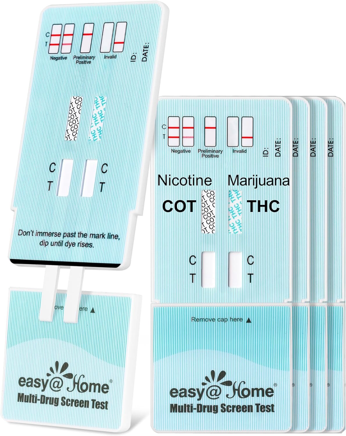 Easy@Home Multi-Drug Screen Test, 5 Pack Marijuana & Nicotine Urine Drug Test Kits, Testing for THC and Nicotine Metabolites Cotinine(COT) in Urine, Accurate Home Drug Testing Kits, EDOAP-124