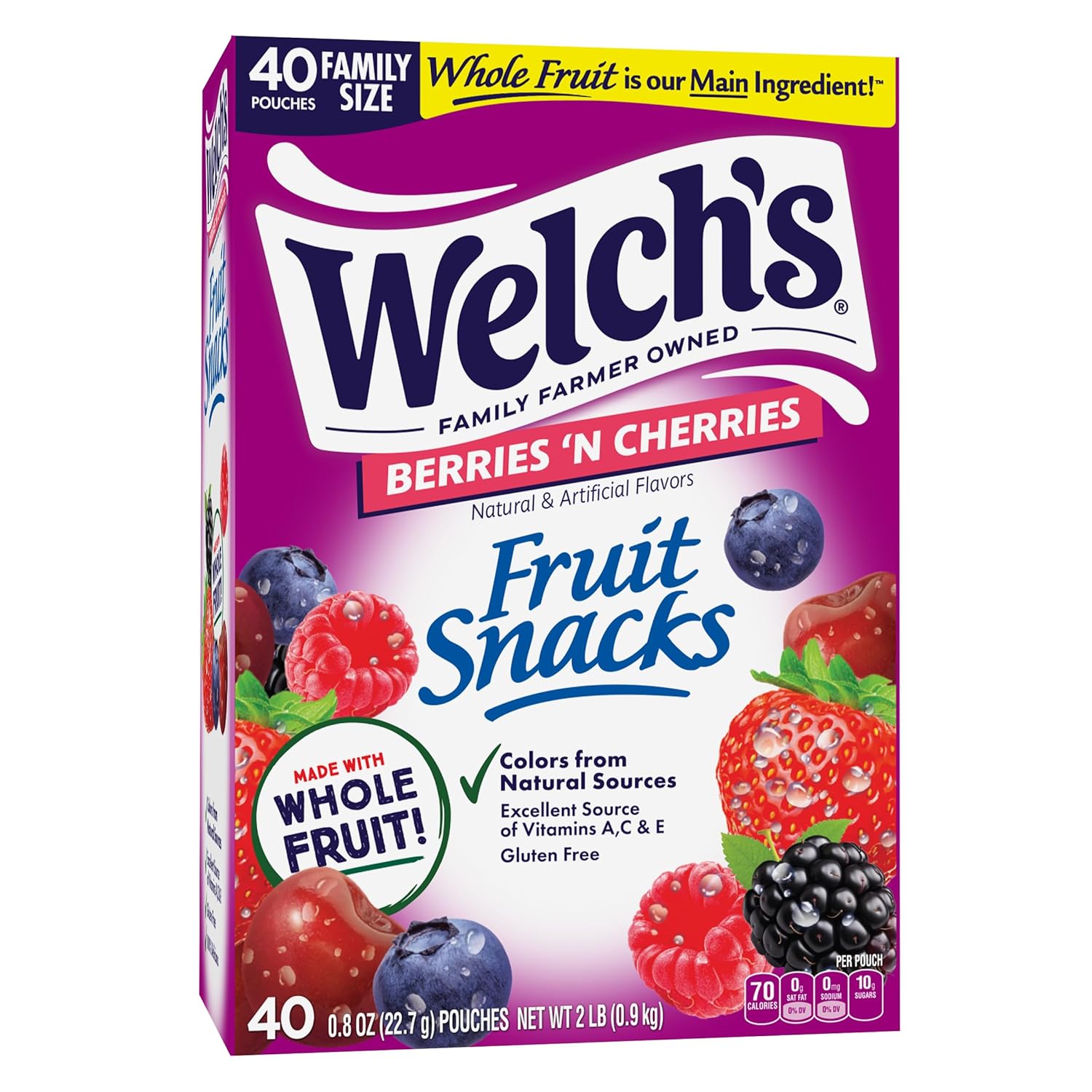 Welch's Fruit Snacks, Berries 'N Cherries Snack Box, Gluten Free, 0.8oz Snack Packs (Pack of 40)