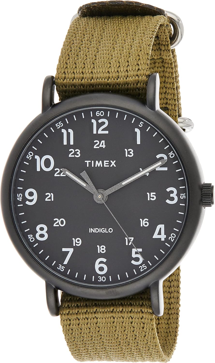 Timex Weekender XL 43 mm Men Black Case Olive Fabric Strap Watch TW2U68200