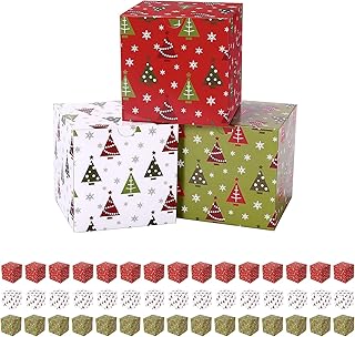 48 Christmas Gift Boxes 4x4x4 Inches, Christmas Tree Pattern Gift Boxes, Small Gift Boxes with Lids, Red Gift Boxes Green Gift Boxes White Gift Boxes for Christmas Wrapping Gifts