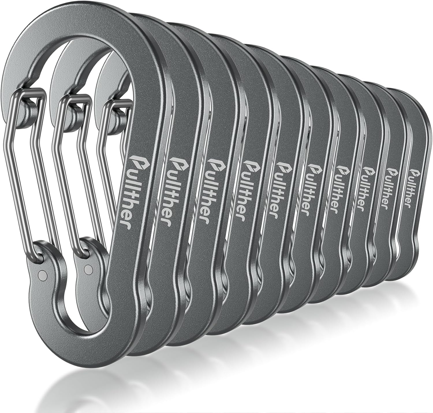 pullther 10 Pcs Multi Carabiner Clips, 70mm/2.76'' Large Carabiner Keyring Clips, Aluminum D-Ring Keychain Carabiners for Outdoor Sports, Hiking, Camping, Fishing