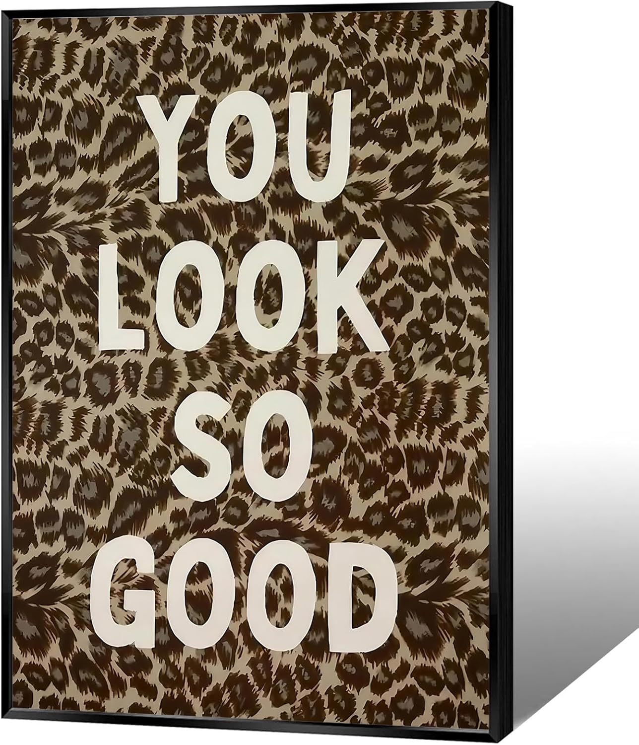 KIJDID Funky Leopard You Look So Good Canvas Wall Art Preppy Coquette Girly Y2k Aesthetic Positive Inspirational Art Poster Cheetah Print Wall Decor For Bedroom Living Room Bathroom 24x36in Framed