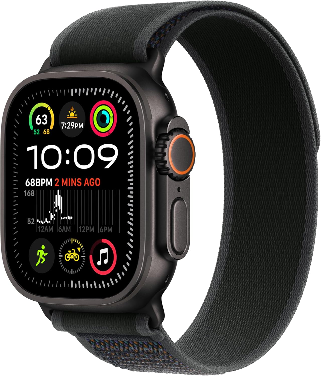 Apple Watch Ultra 2 [GPS + Cellular 49mm] Smartwatch, Sport Watch with Black Titanium Case with Black Trail Loop - M/L. Fitness Tracker, Precision GPS, Action Button, Carbon Neutral