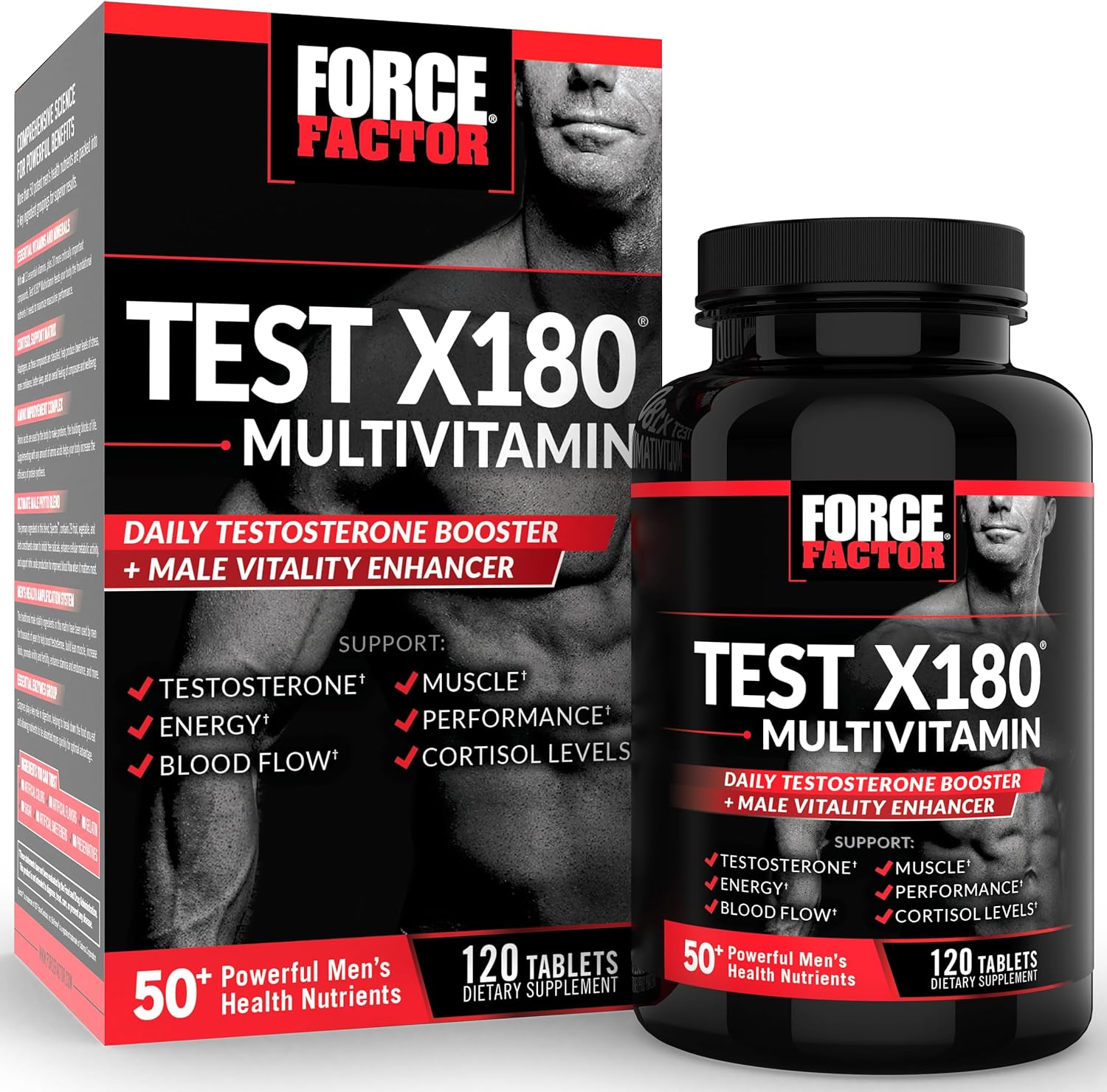 FORCE FACTOR Test X180 Multivitamin, Testosterone Booster Supplement for Men, Support Muscle, Strength, Performance & Vitality, 50+ Nutrients for Men’s Health & All 13 Essential Vitamins, 120 Tablets
