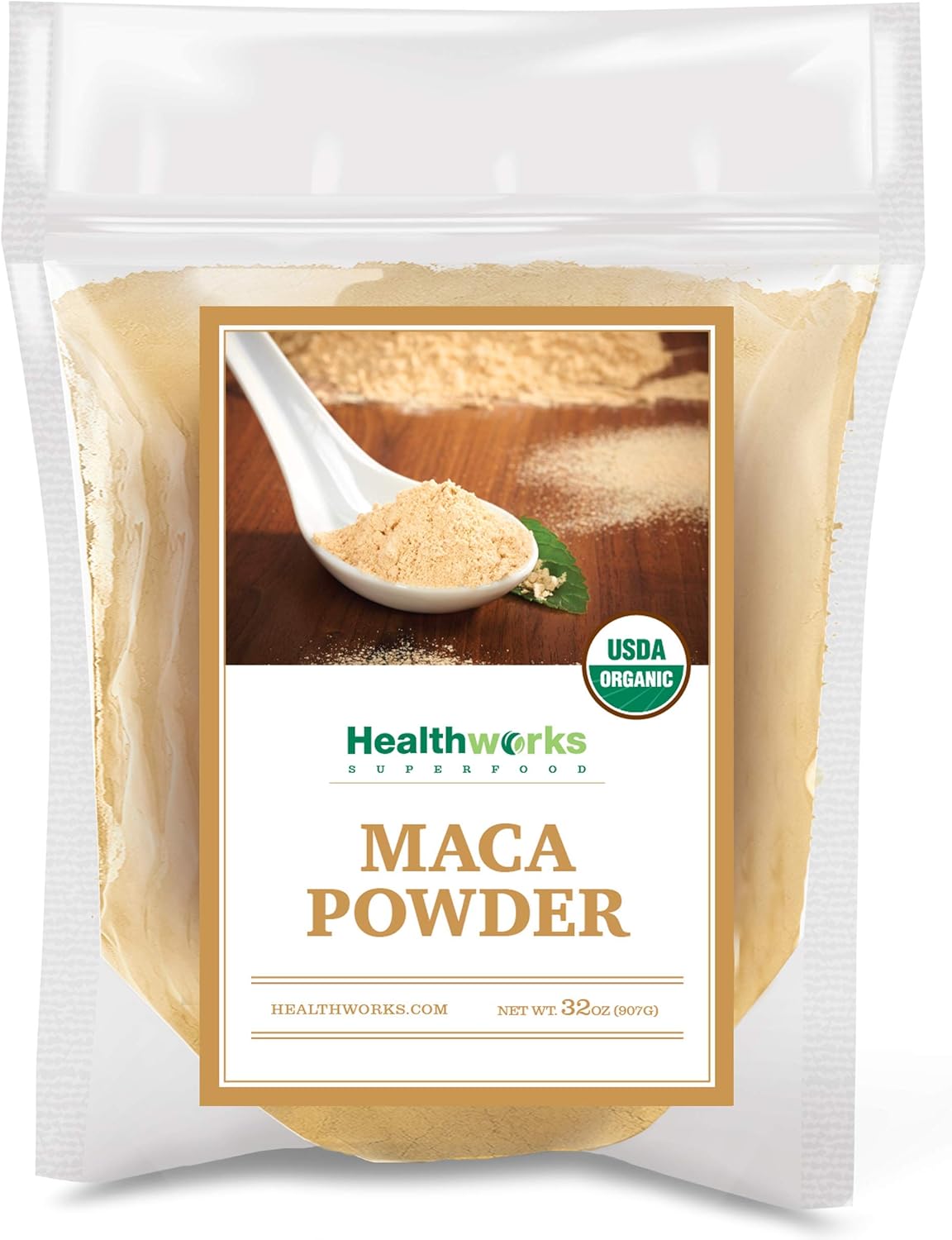 Healthworks Superfoods Organic Maca Powder Raw - 32 Oz / 2 Lbs - Certified Organic Flour Use - Keto, Vegan & Non-GMO - Premium Peruvian Origin - Breakfast, Smoothies, Baking & Coffee - Antioxidant