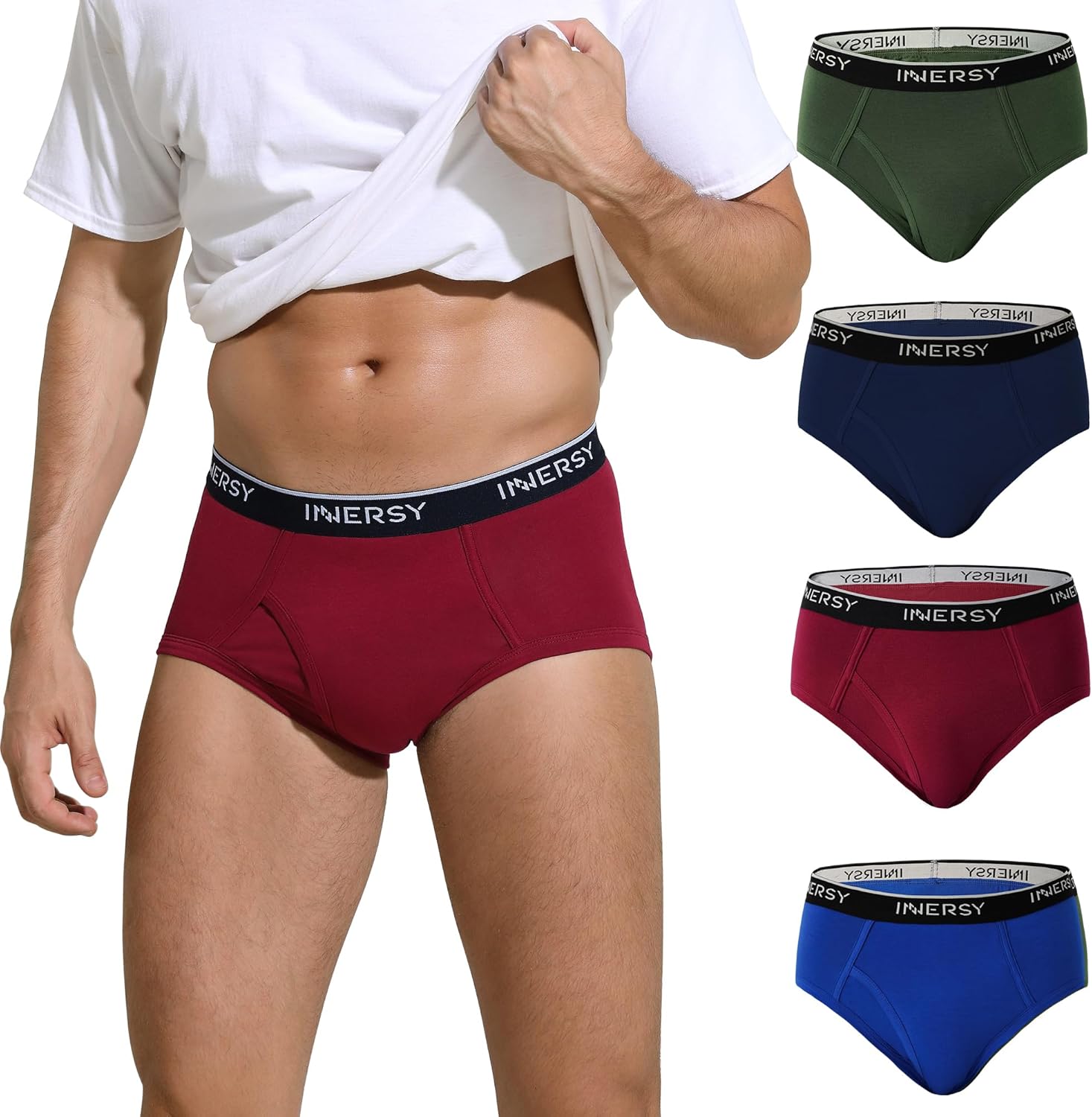 INNERSY Elderly Mens Briefs Underwear Soft Cotton Underpants with Fly High Waist Pants Pack of 4