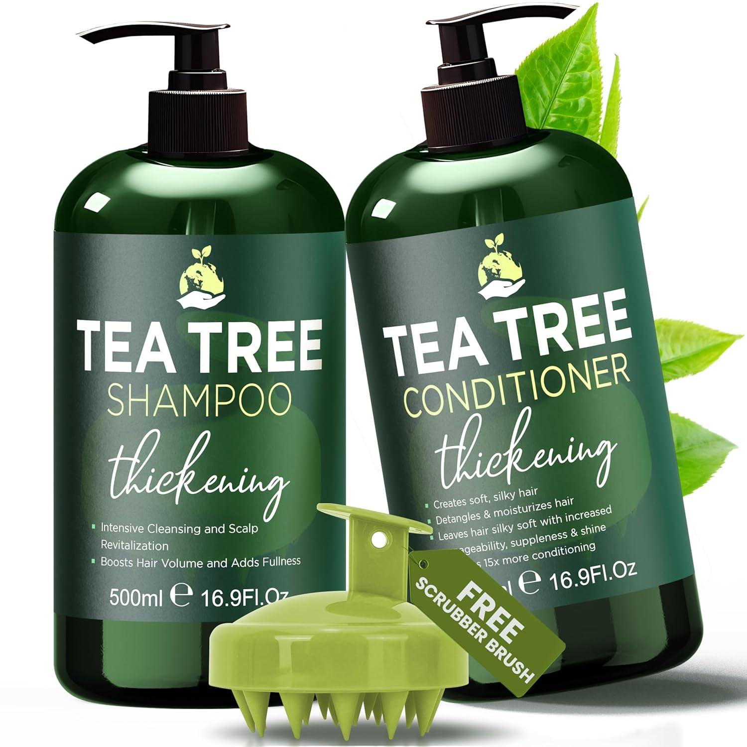 Tea Tree Shampoo & Conditioner Set | Thinning Hair Loss Treatments for Men and Women | Soothes Itchy Scalp & Dandruff | Boosts Hair Growth & Reduces Hair Loss | Sulfate & Paraben Free