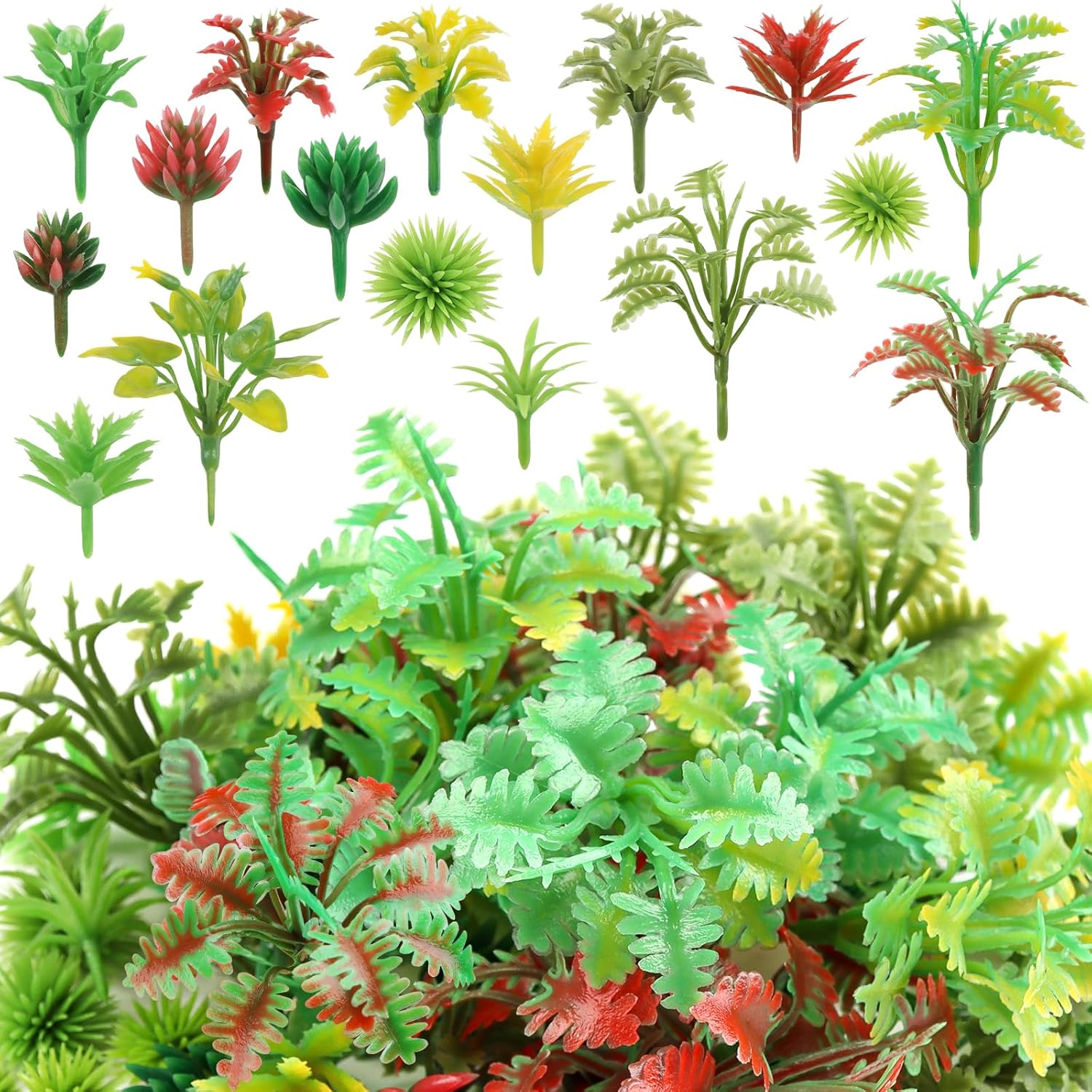 QUOZUO 100pcs Mini Model Trees Miniature Plants Model Rainforest Railroad Miniature Basing Material Artificial mini Plants for DIY Crafts, Garden Scenery Railway Sand Architecture Building Model