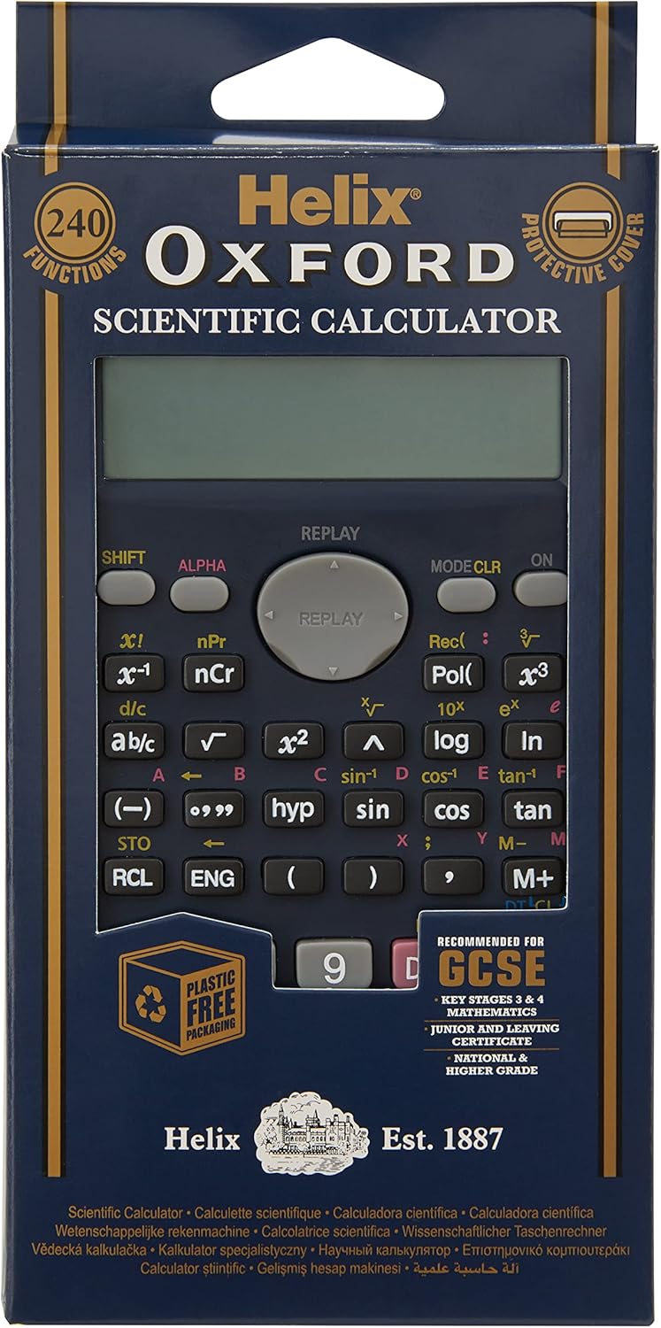 Helix Oxford Scientific Calculator for Key Stage 3 and 4 Maths - 240 Functions - Protective Cover - Plastic Free Packaging