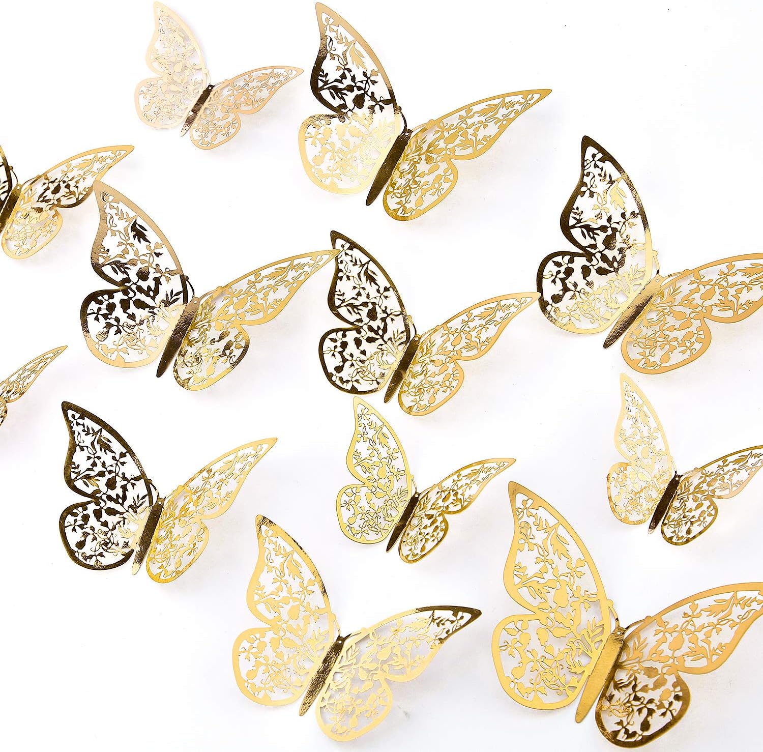 AIEX 24pcs 3D Butterfly Wall Stickers 3 Sizes Butterfly Wall Decals Room (Gold)