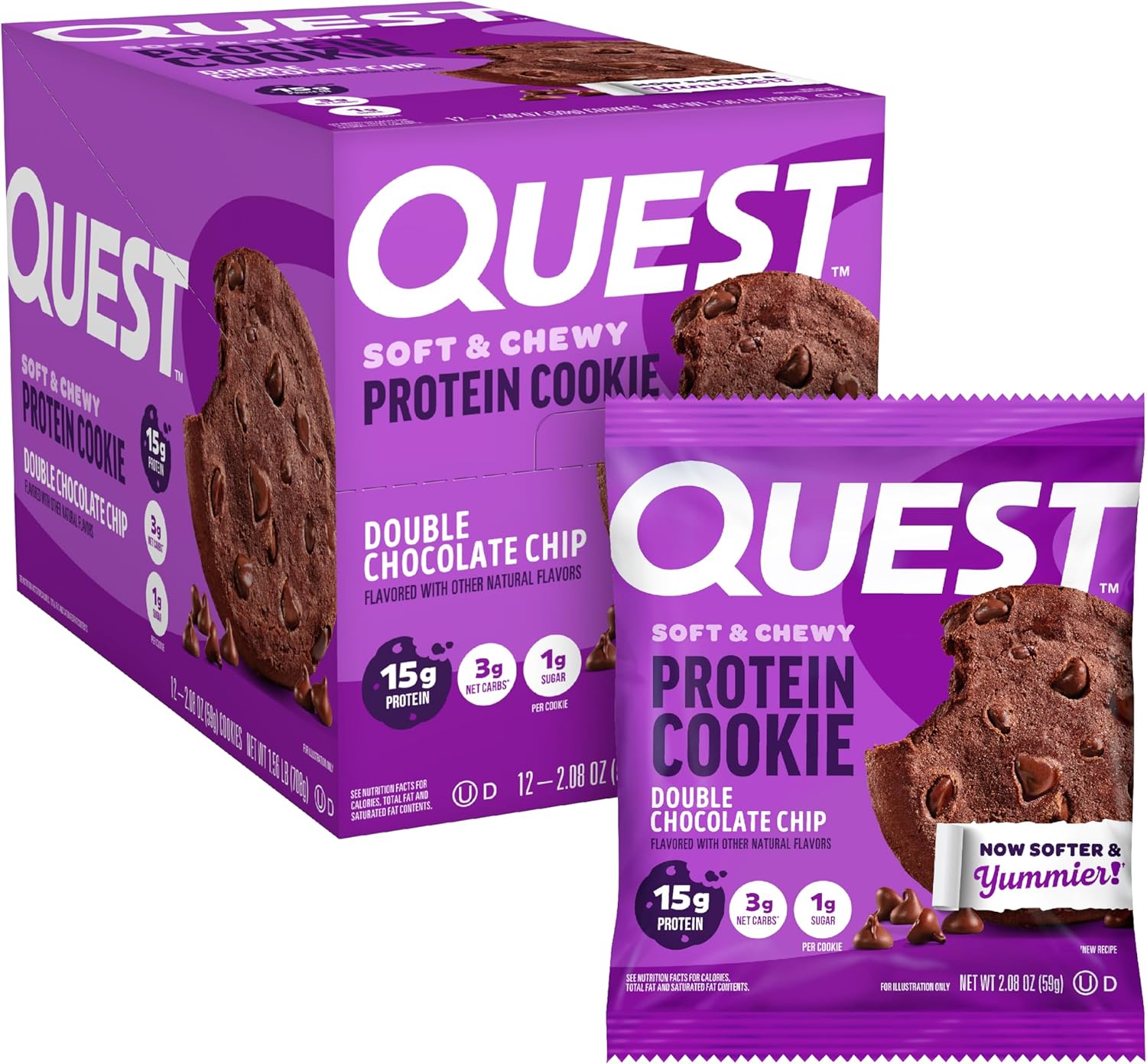 Quest Soft & Chewy Protein Cookie - Double Chocolate Chip (12 Cookies)