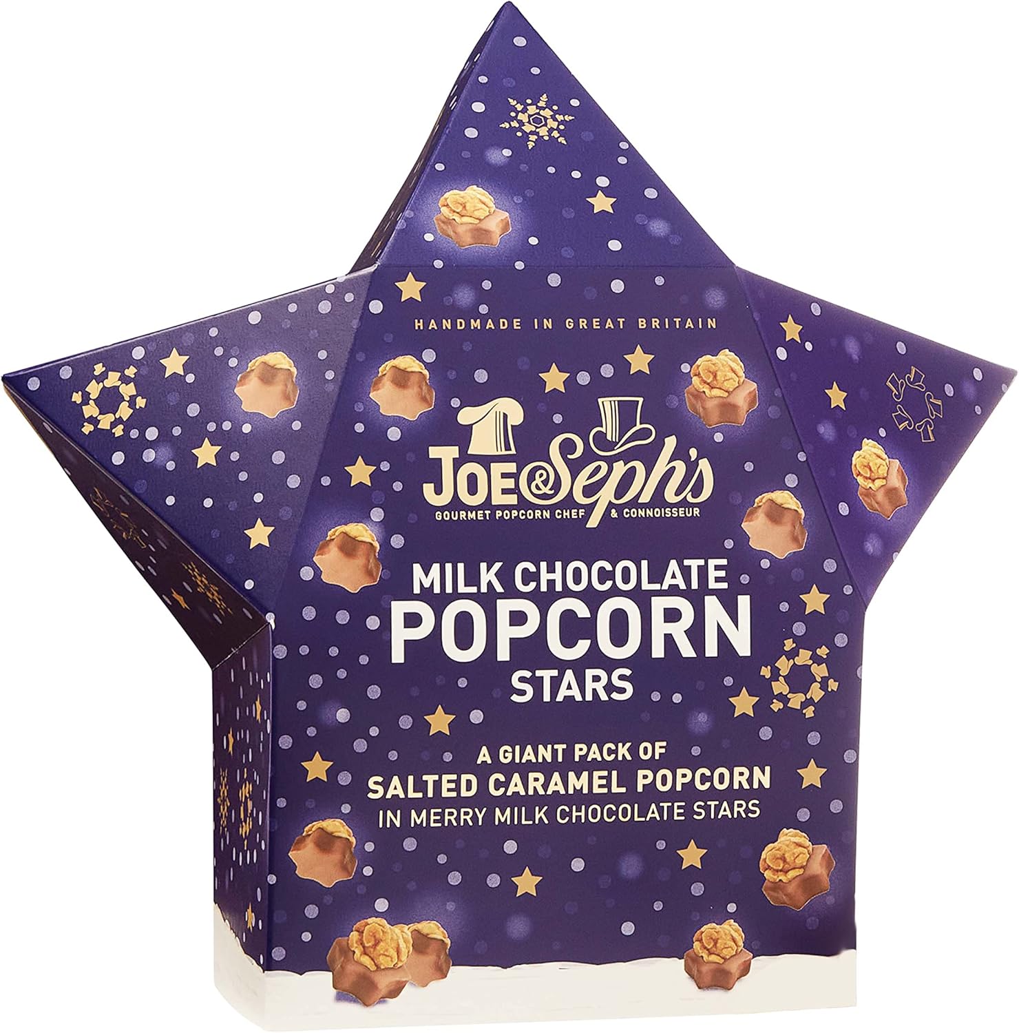 Joe & Seph's Milk Chocolate Popcorn Star (1 unit) | gourmet popcorn, air-popped popcorn, festive snacks, festive decoratative snack, gifts for children