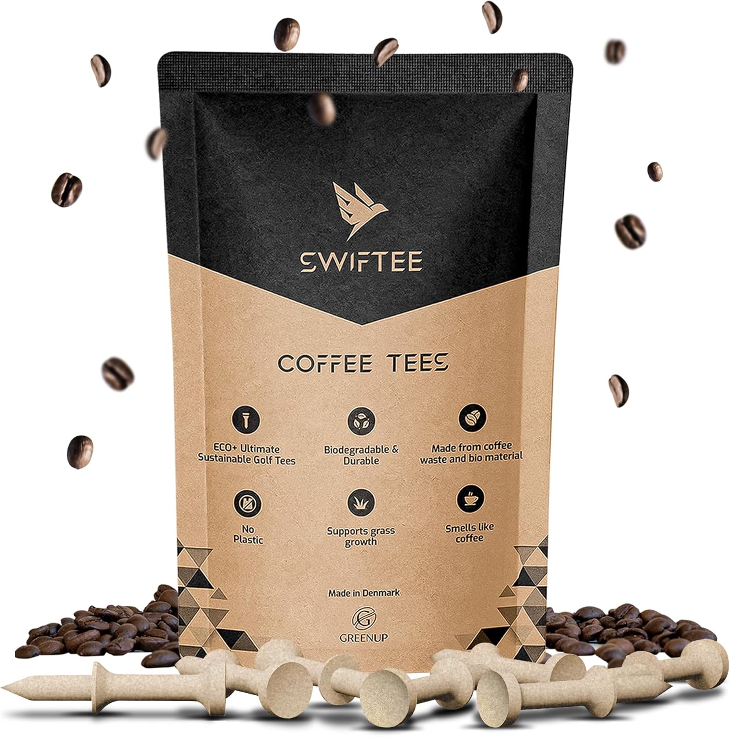 SWIFTEE Coffee Golf Tee Tees - Sustainable Golf Tees | Upcycled Coffee Grounds | Durable & Aromatic | Eco-Friendly