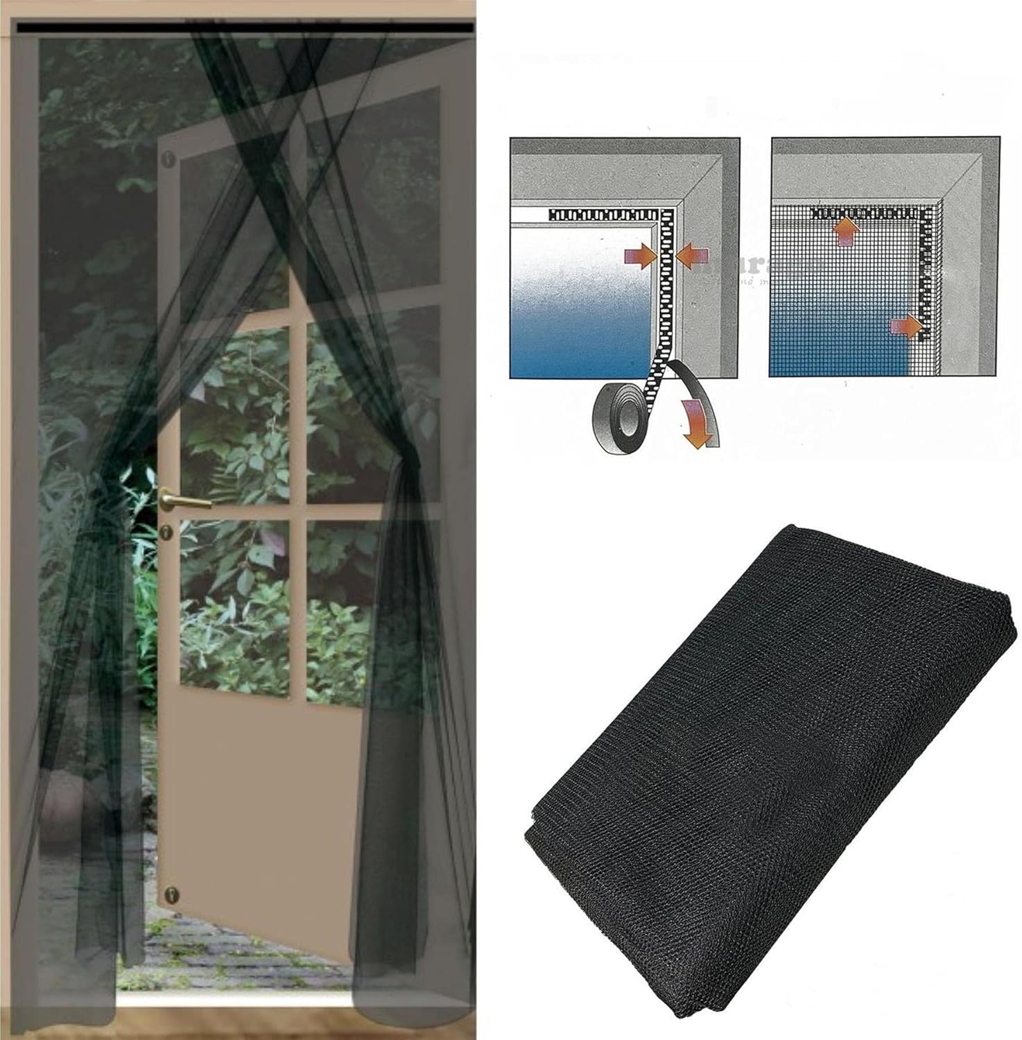 Anti Mosquito Door Curtain Net Screen Insect Bug Mosquito Fly Mesh Guard (Door Screen Black)