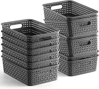[ 12 Pack ] Plastic Storage Baskets - Small Pantry Organization and Storage Bins - Household Organizers for Laundry Room, Bathrooms, Bedrooms, Kitchens, Cabinets, Countertops, Under Sink or On Shelve