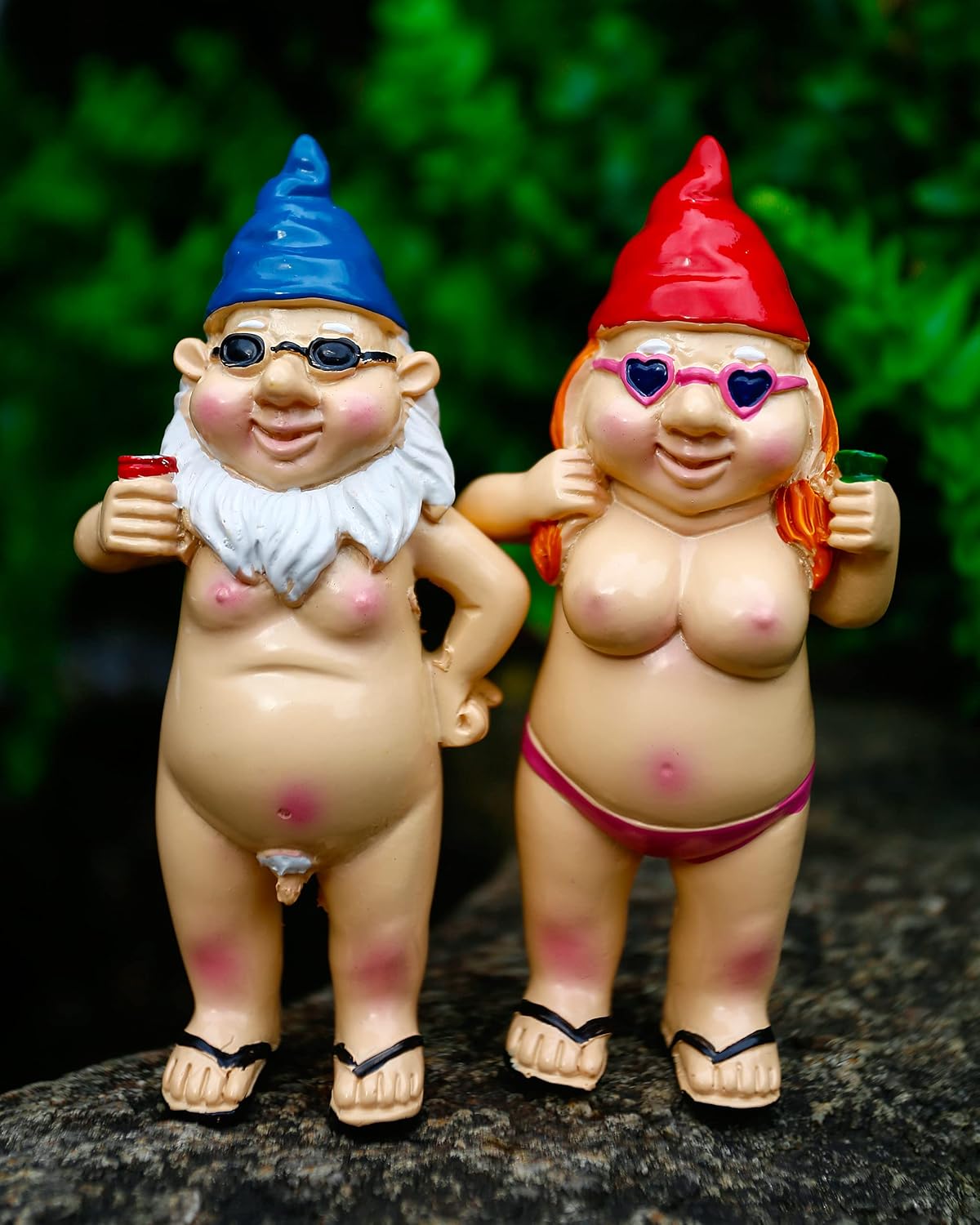 2Pcs Funny Garden Gnome Decorations - Naked Garden Statue, Humorous Waterproof Resin Dwarf Handcrafted for Indoor or Outdoor Lawn Decor, Novelty Unusual Gifts