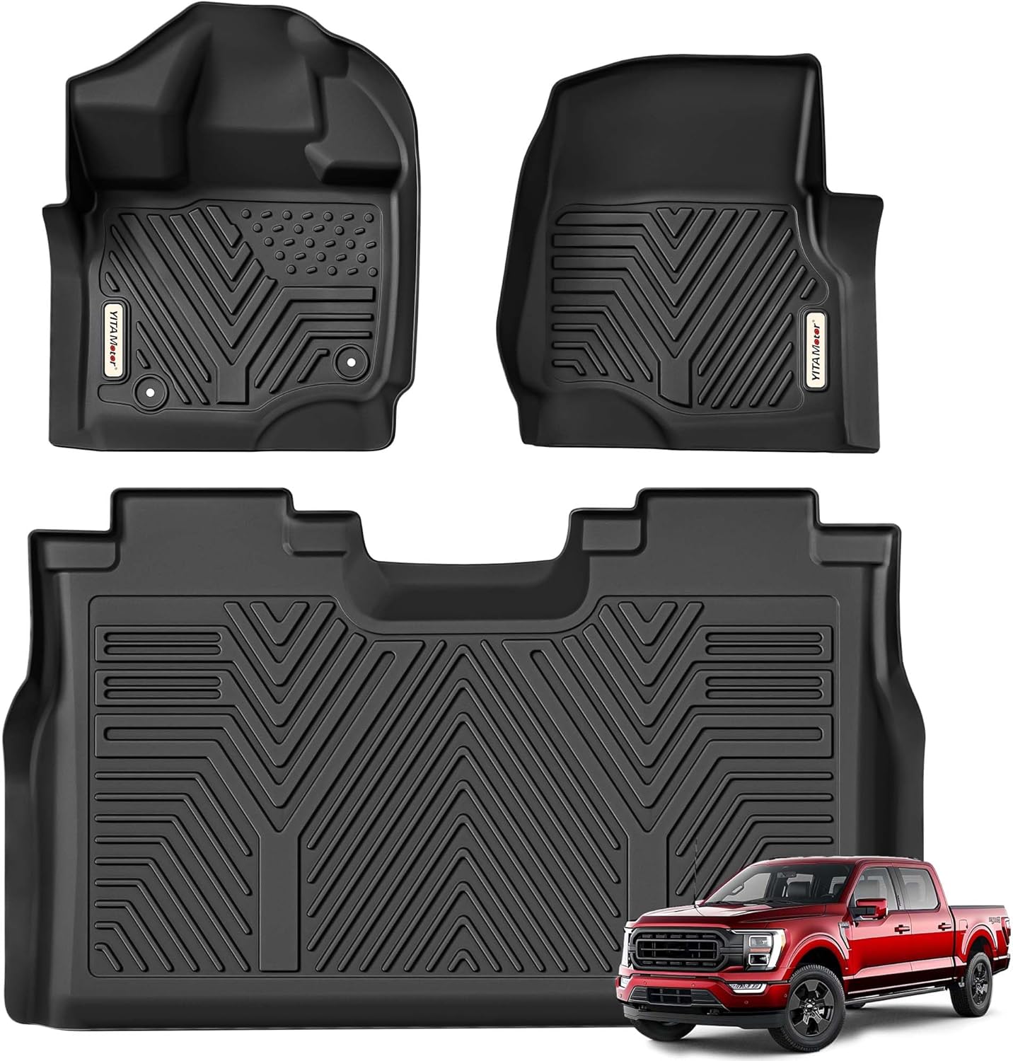 YITAMOTOR Floor Mats for F150, Custom Fit Floor Liners for 2015-2020 Ford F-150 SuperCrew Cab, 1st & 2nd Row All Weather Protection