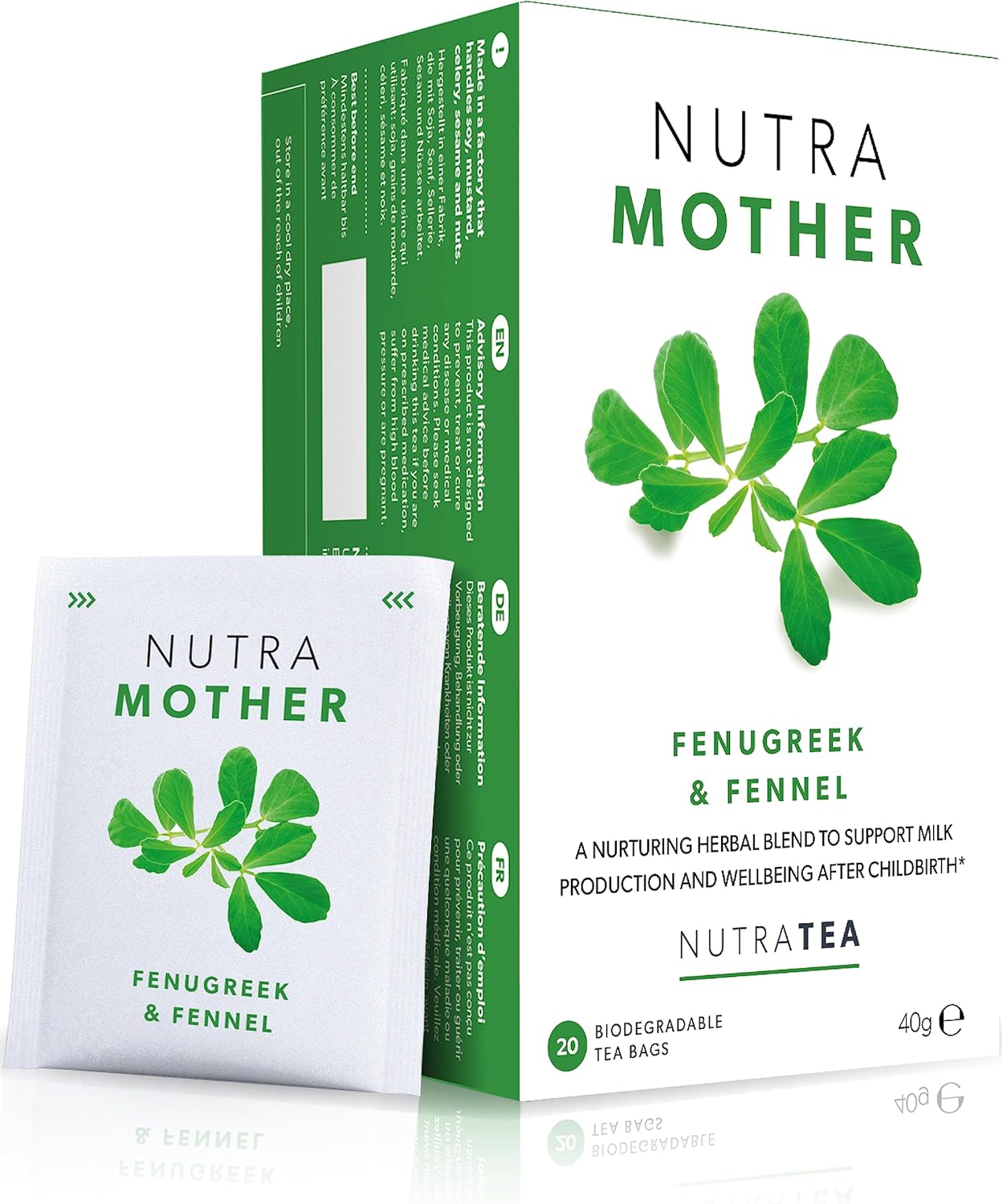 Nutra Tea NUTRAMOTHER - Breastfeeding Herbal Tea | Lactation and Nursing Tea - New Mum Essentials with Fenugreek, Fennel and Raspberry Leaf - 20 Enveloped Tea Bags - Herbal Infusion (1 Pack)