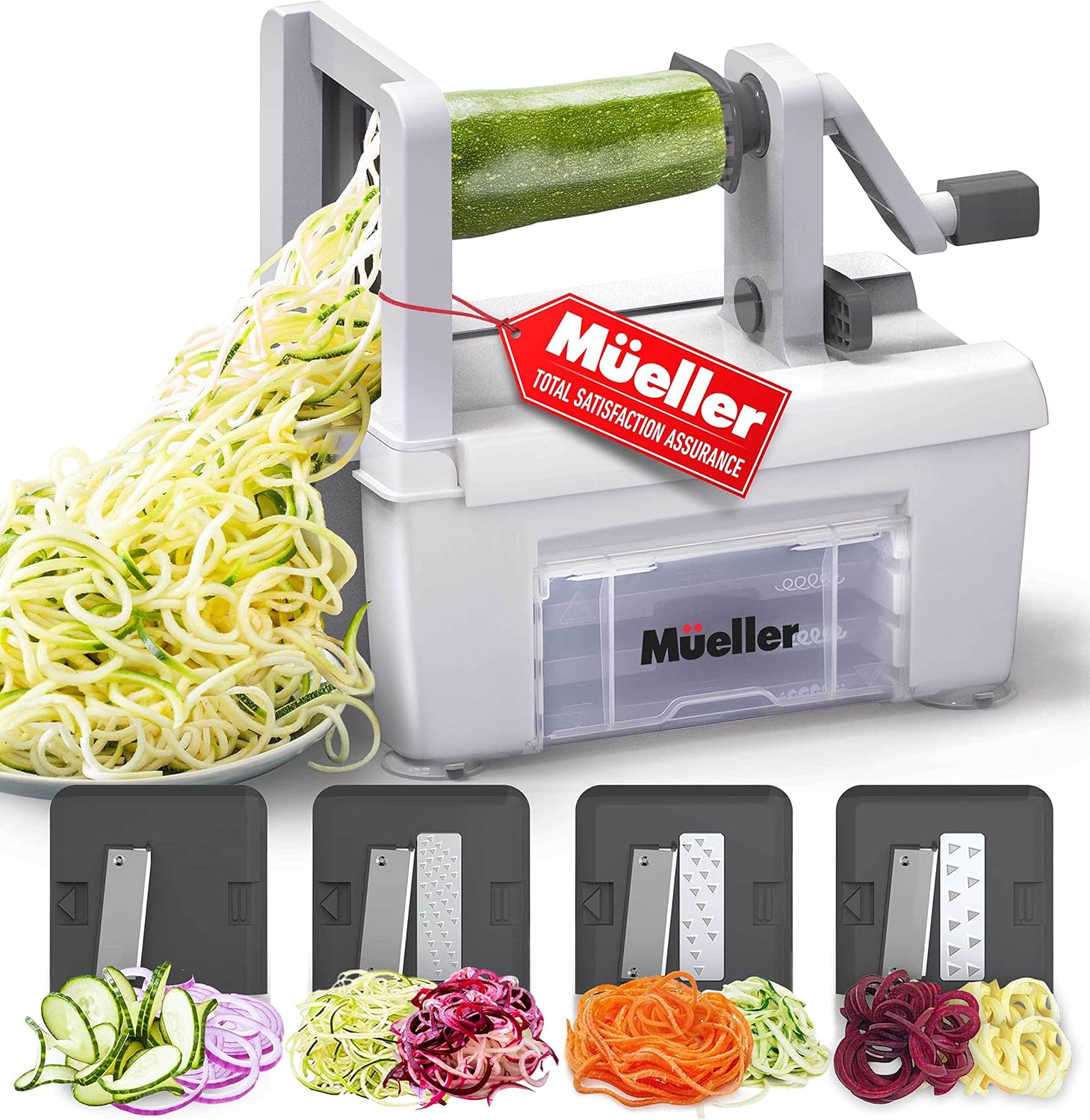 Mueller Pro Multi-Blade Spiralizer, Zucchini Noodle Maker, Vegetable Slicer Zester Chopper Dicer, ProQuality, Only Model to Make Round Veggie Pasta, Not Flat Julienne Noodles