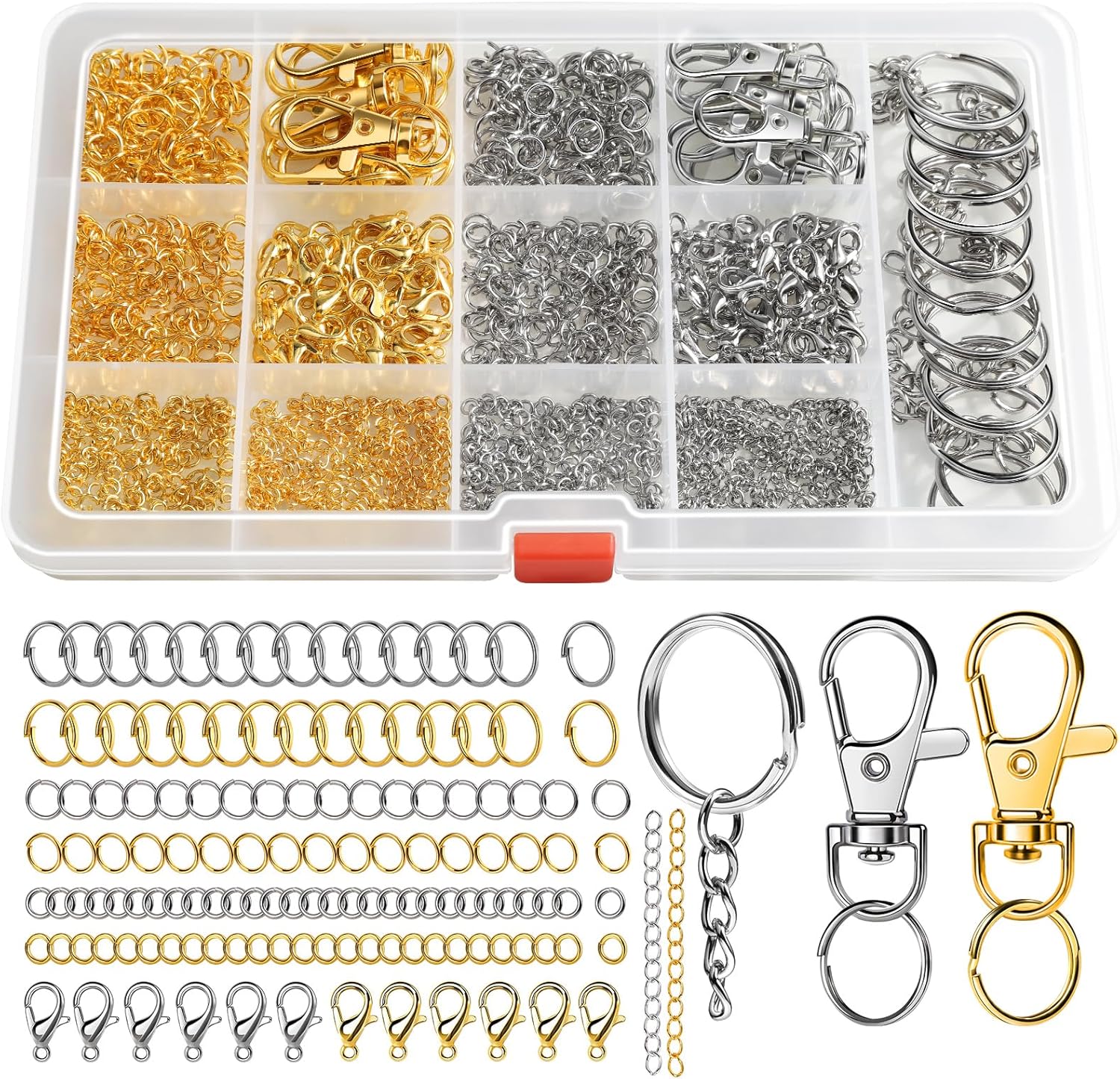 LEOBRO Jump Rings, 968pcs Keychain Making Kit, Keychain Clip and Key Ring, Key Chain Rings, Lobster Claw Clasps for Keychains, Charm Bracelet Jewelry