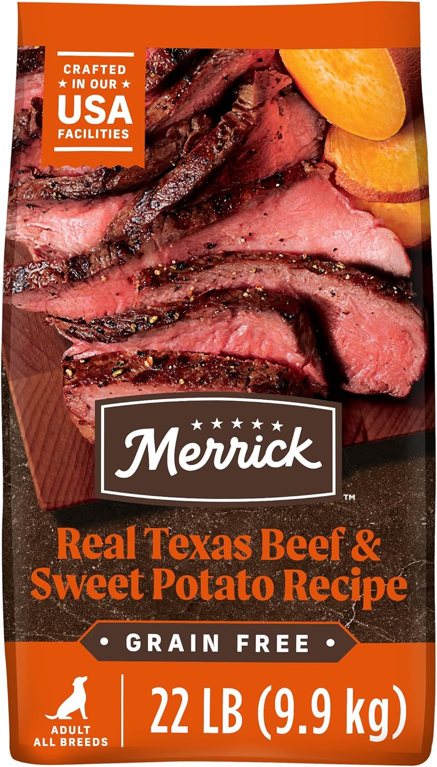 Merrick Premium Grain Free Dry Adult Dog Food, Wholesome And Natural Kibble, Real Texas Beef And Sweet Potato - 22.0 lb. Bag