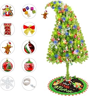 5.7FT Christmas Tree Bendable Prelit, Artificial Christmas Tree Stand and Whimsical Christmas Tree Ornaments, Christmas Decorations for Home Office Party Decor