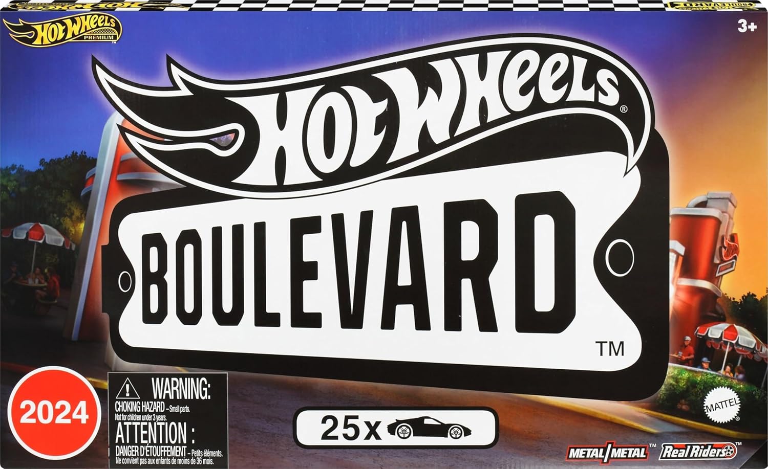 Hot Wheels Boulevard 25-Car Factory Set, 25 Premium 1:64 Scale Die-Cast, Metal/Metal Body & Chassis, RealRiders Tires