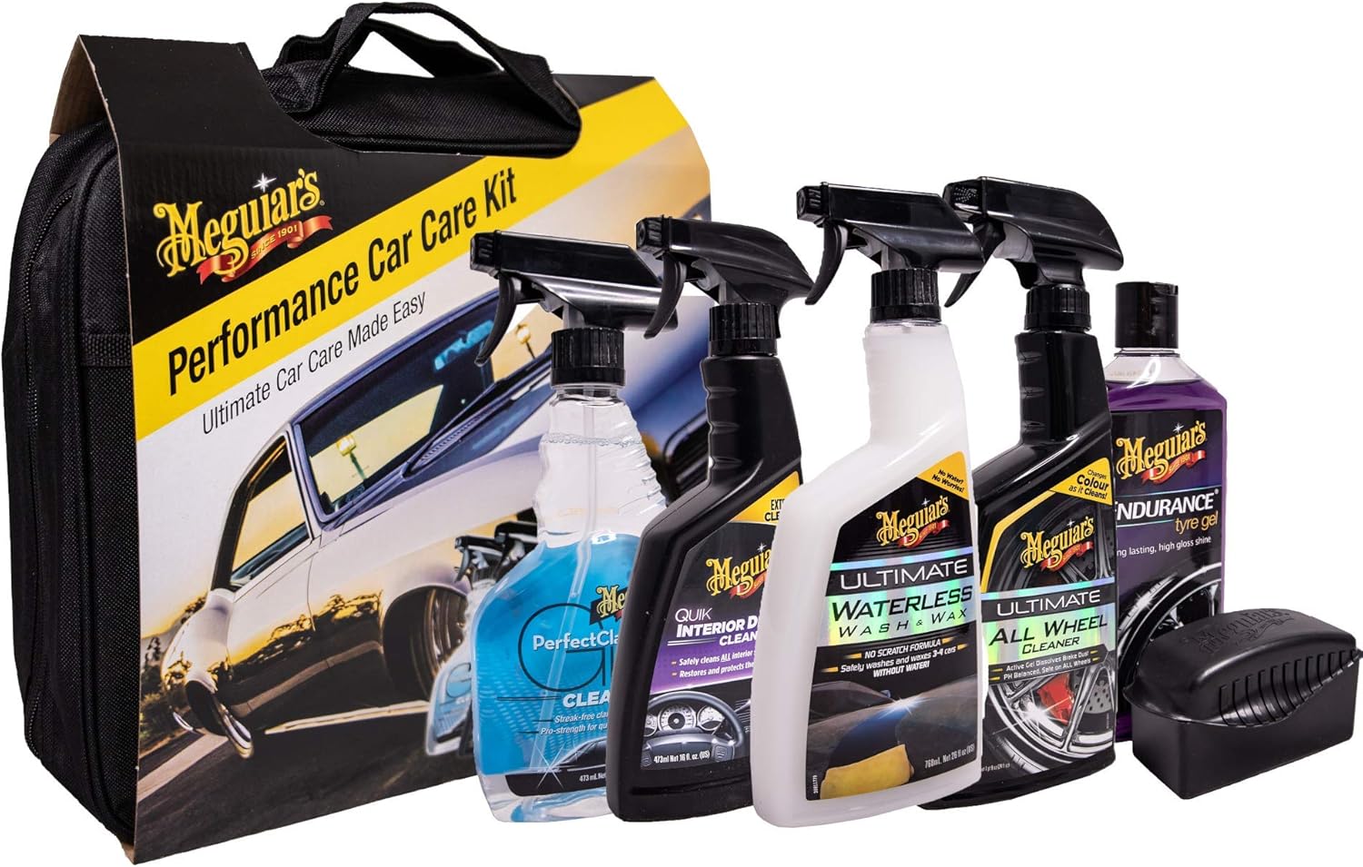 Meguiar's Performance Car Care Care Cleaning Kit - Complete Cleaning Kit with Storage Bag - Wash, Wax, Wheel & Interior Detailing