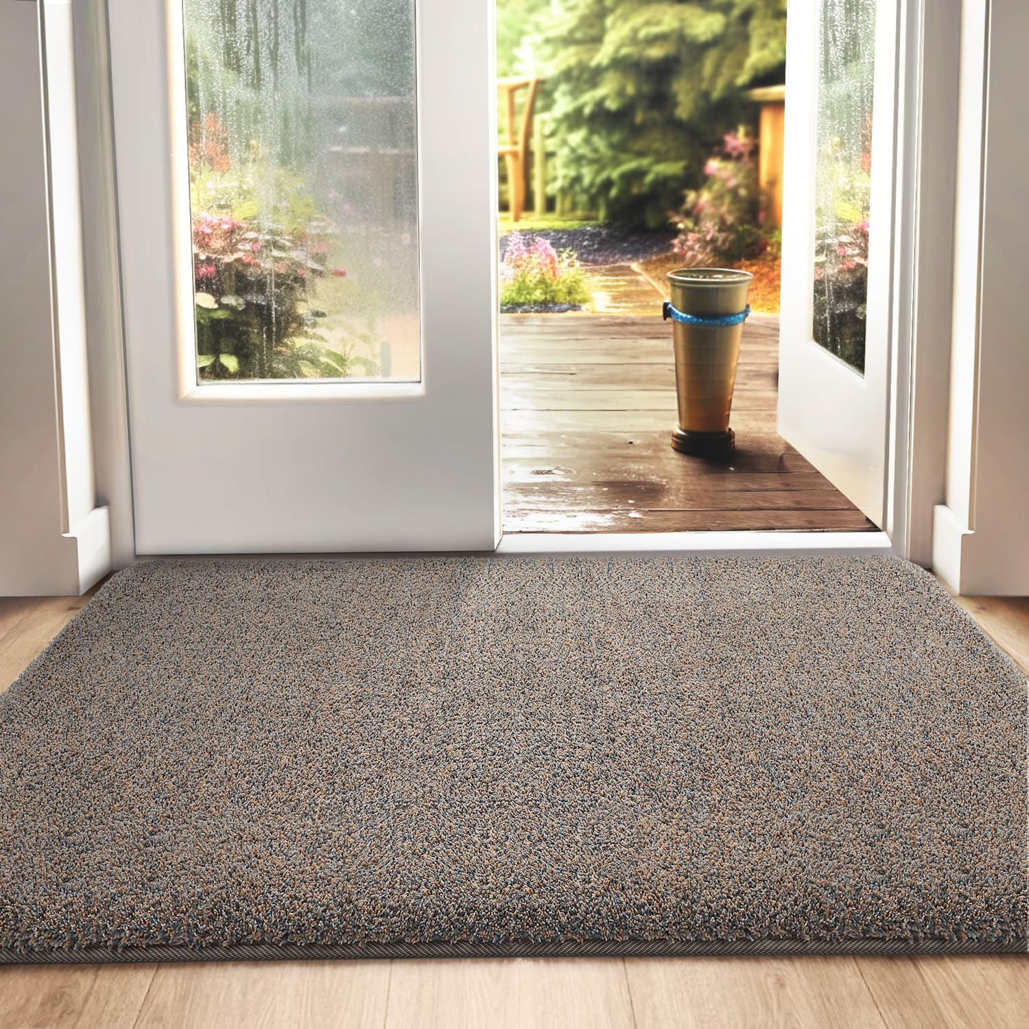 DEXI Dirt Trapper Door Mat Indoor, Non-slip Doormats Inside, Machine Washable, Super Absorbent Entrance Mats Soft Floor Carpet Rug, 60 x 90 cm, Brown-Blue