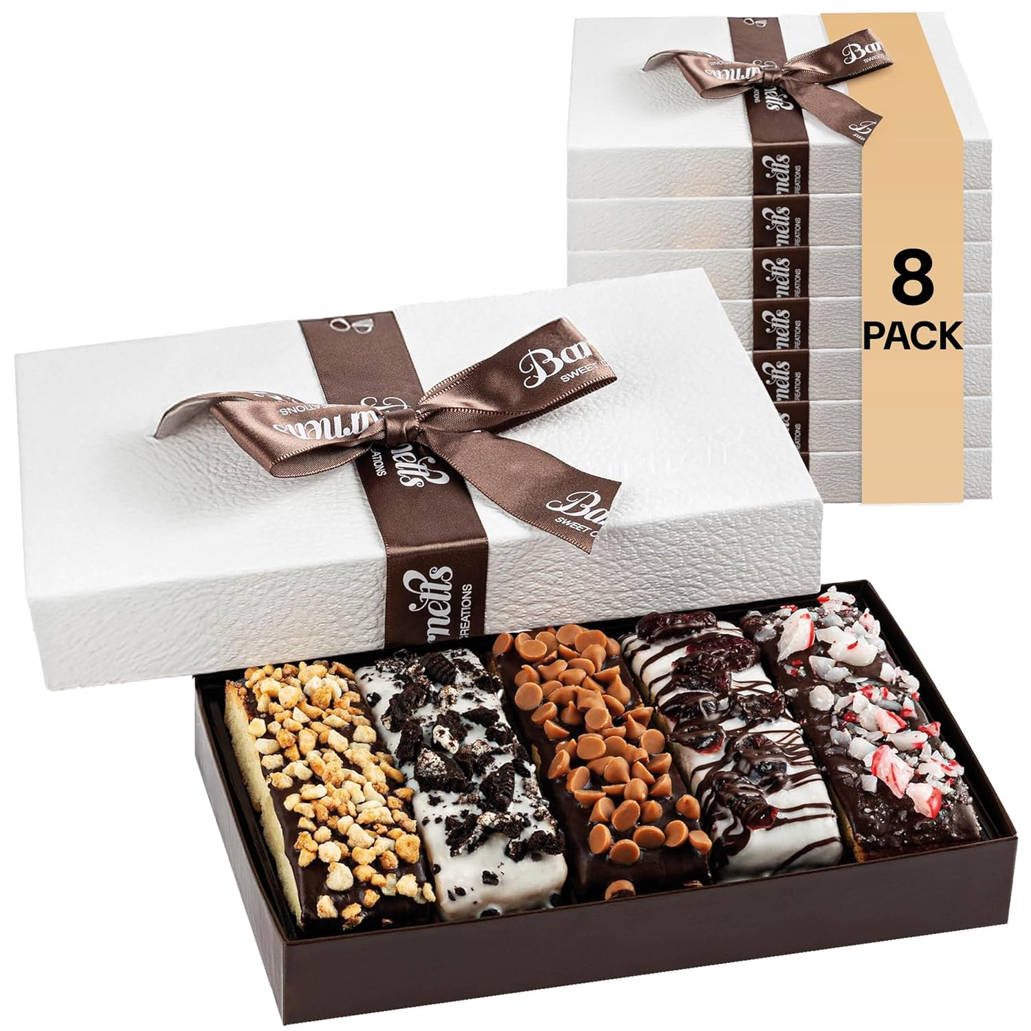 Barnetts Fathers Day Biscotti Gift Baskets Pack of 8, Each with 5 Gourmet Chocolate Candy, Food Gourmet Chocolate Cookies, Prime Food Delivery for Father, Husband, Son, Grandfather, Dad, Mom