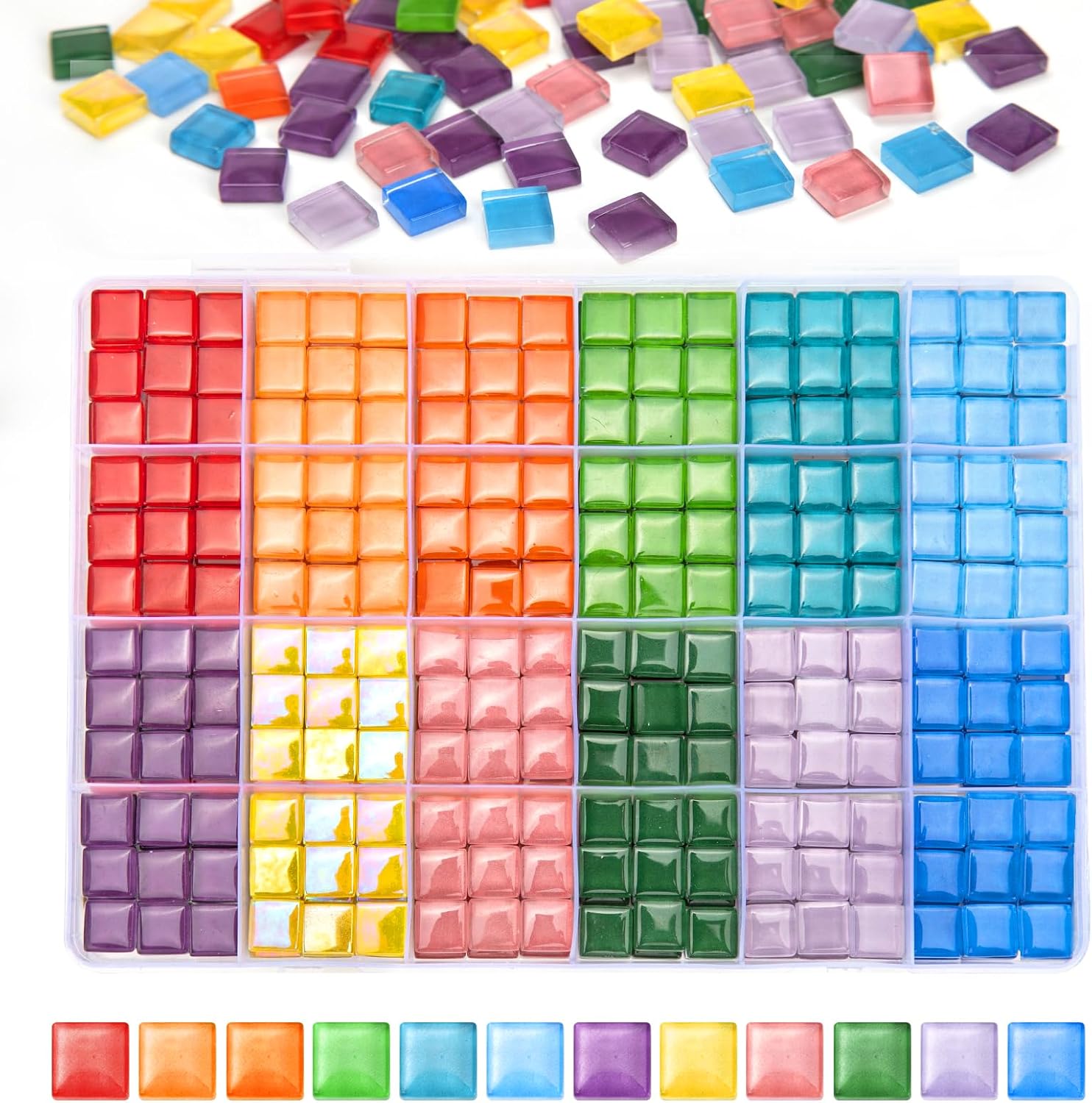 432 pcs Glass Mosaic Tiles 12 Colors 10mm Glass Pieces with Storage Box