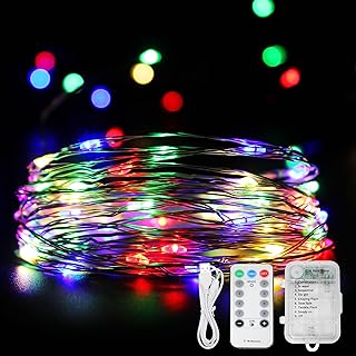 60LED String Light, Fairy Lights Battery Operated, Remote Control Timer Twinkle String Lights 8 Modes Firefly Lights for Garden Party Indoor Decor(Multicolor)