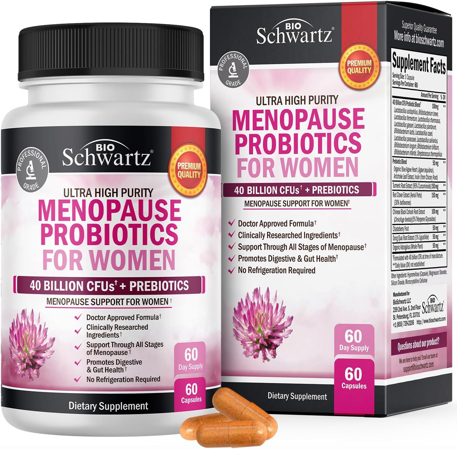 Menopause Supplements for Women - 40 Billion CFU Menopause Probiotics for Women - Menopause Support for Hot Flashes Night Sweats Mood Swings and Hormone Balance - Non-GMO, 60 Count, 60 Servings
