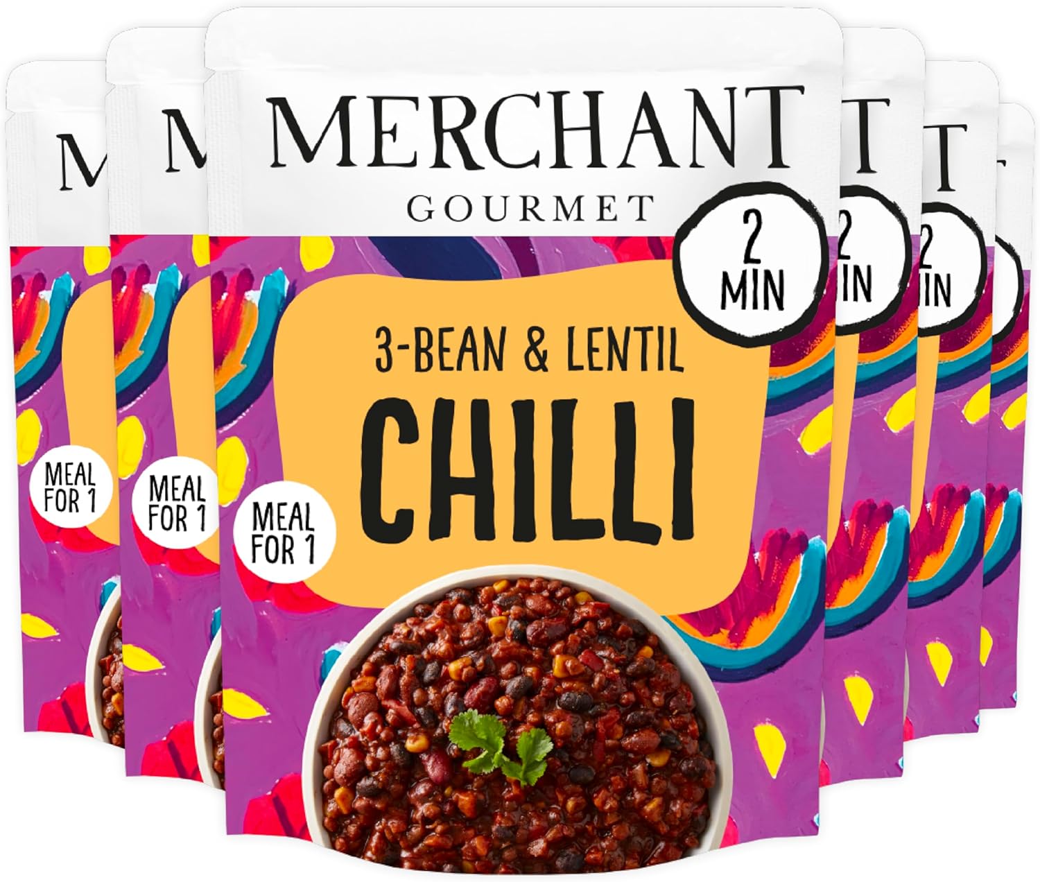 Merchant Gourmet Ready-to-Eat 3-Bean & Lentil Chilli with Chipotle & Smoked Paprika – High in Protein & Fibre, 1 of your 5-a-day, Ready Meals (6x 280g)