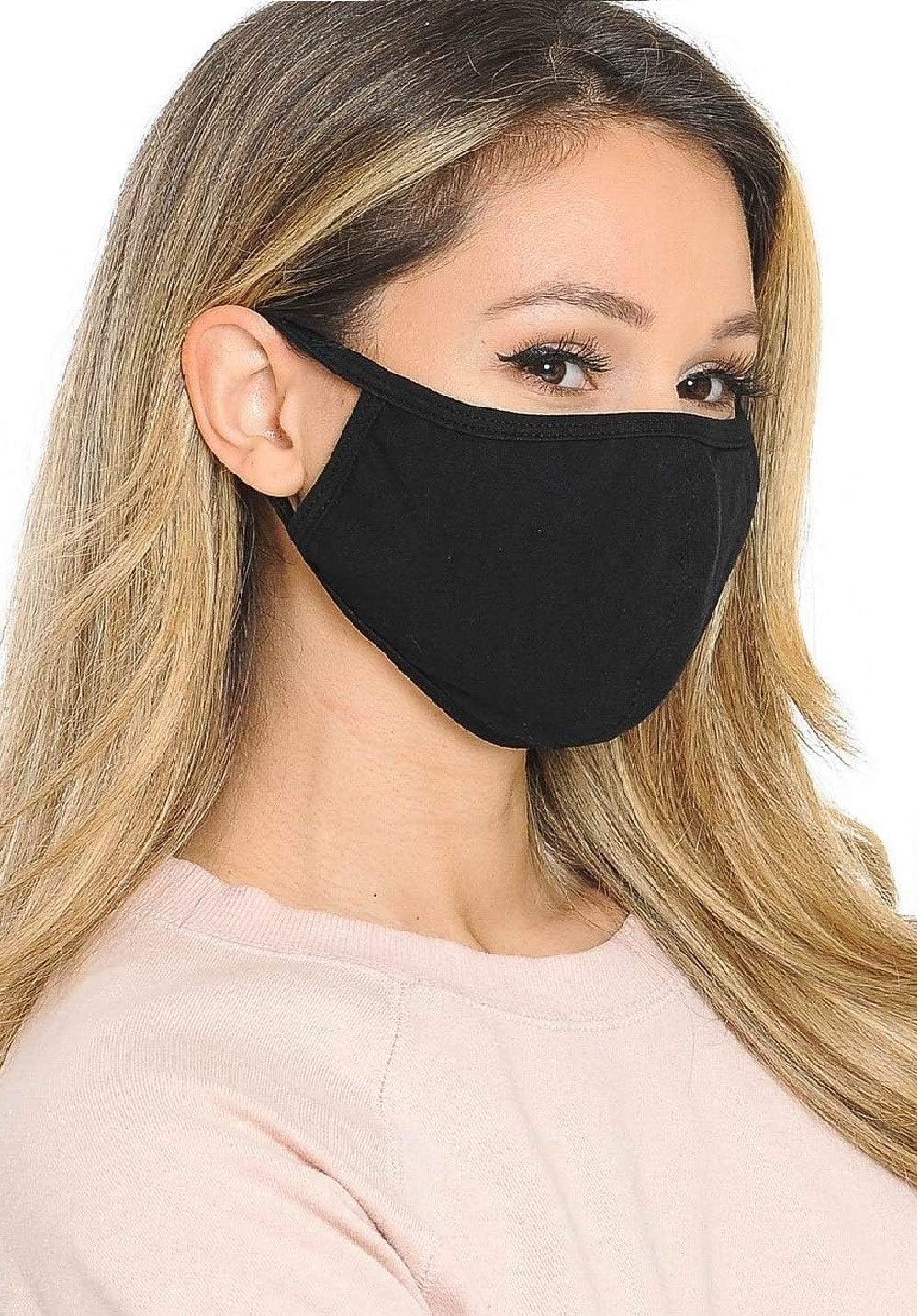 Komonee Cotton Washable Reusable Black Face Mask Dustproof Cloth Mouth Cover Covering For Men Women Outdoors Indoors Cycling Ski Protection