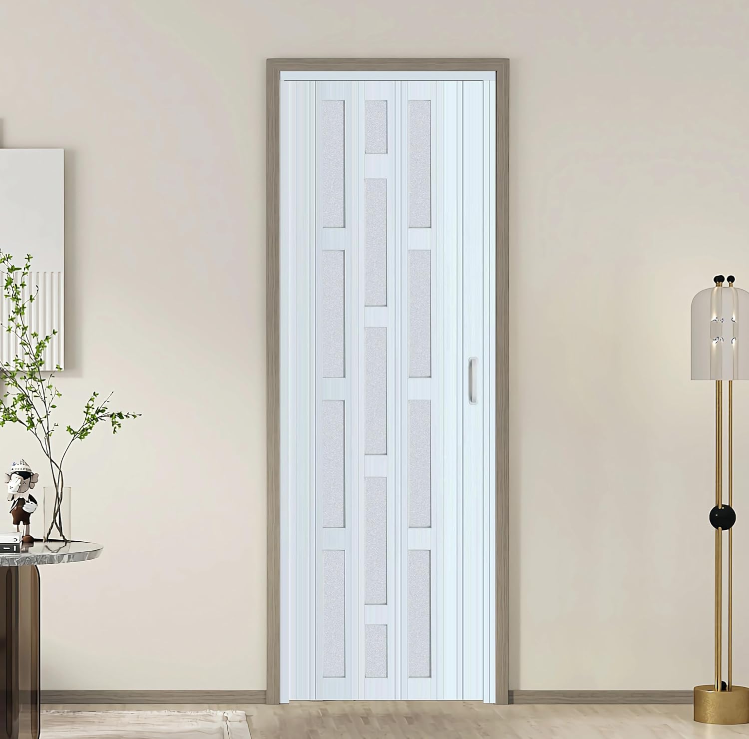 DIYHD 30X96in Accordion Folding Door with Frosted Acrylic Glass,PVC Interior Accordion Door,Installation Hardware Included