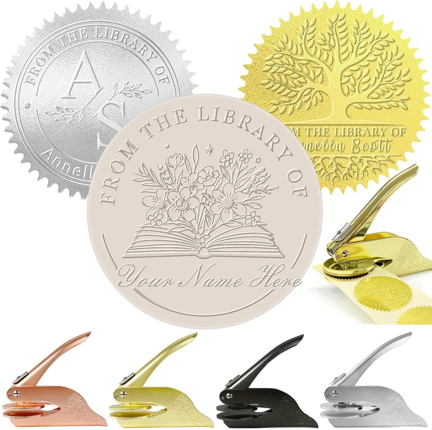 Custom Book Embosser Personalised Library Embosser with Your Name from The Library of Ex Libris Stamp Customised Self-Inking Floral Book Stamp Gift for Book Lover