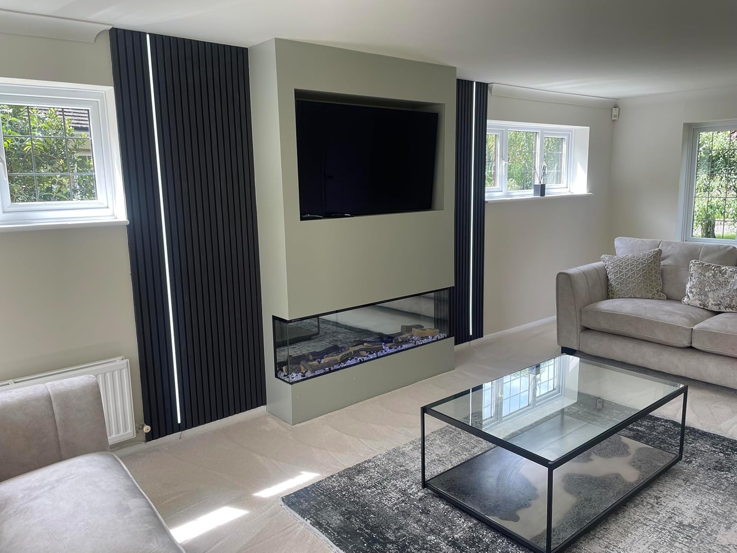 2025 TruFlame PREMIUM 40inch wide Media Wall 3 sided Built in Fireplace