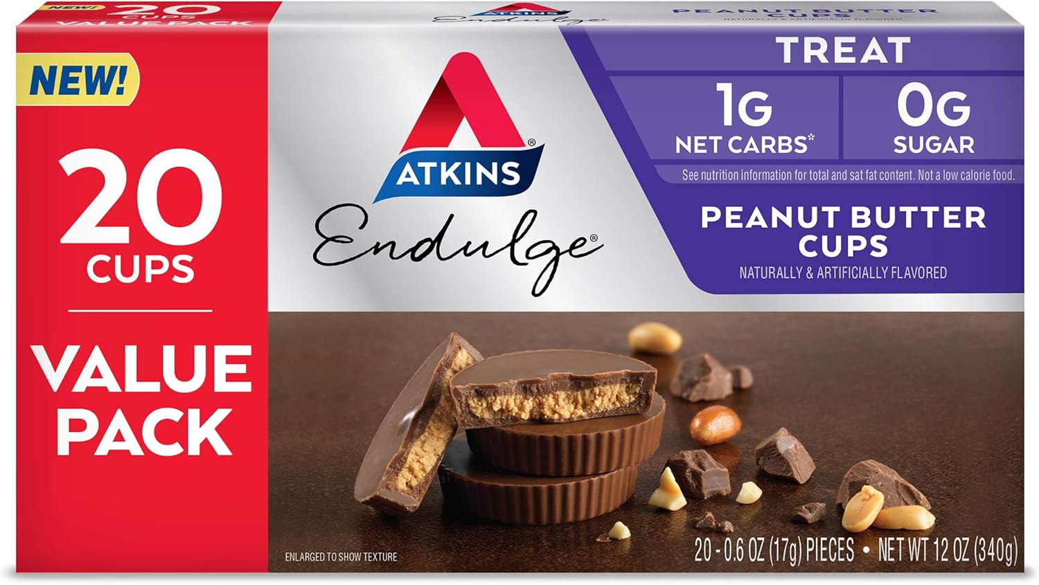 Atkins Endulge Treat Peanut Butter Cups. Rich Milk Chocolate Flavored Cup & Creamy Peanut Butter. Keto-Friendly. Value Pack, 20 Count (Pack of 1)
