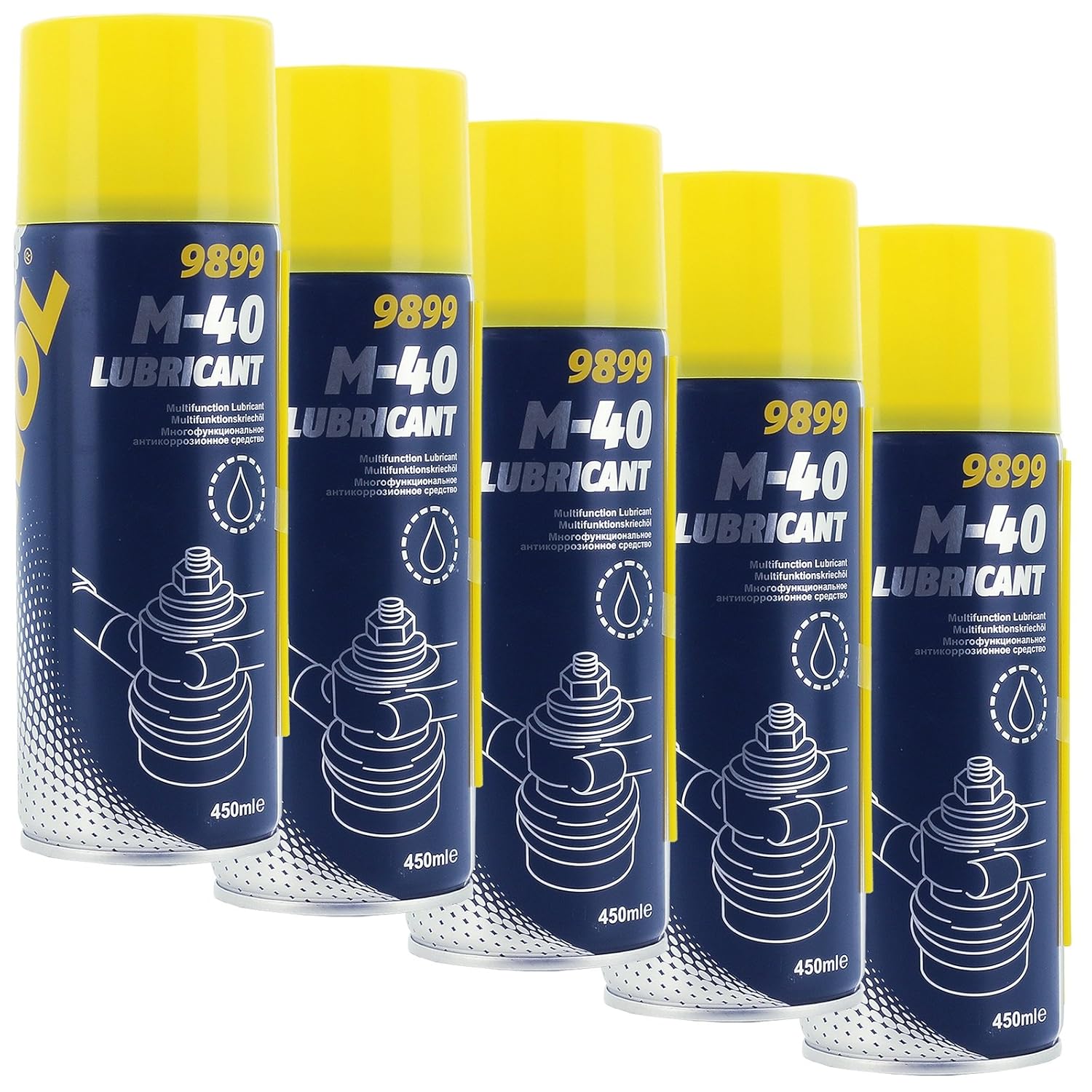MANNOL 5x Lubricating Oil Penetrating Oil M-40 450 ml Spray Pack of 5